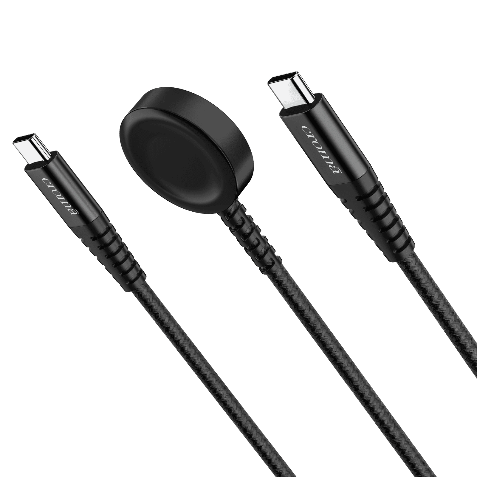 Croma Type C to Type C & Wireless Charging Pad 3.9 Feet (1.2M) 2-in-1 Cable (For Apple Watch, Black)_5