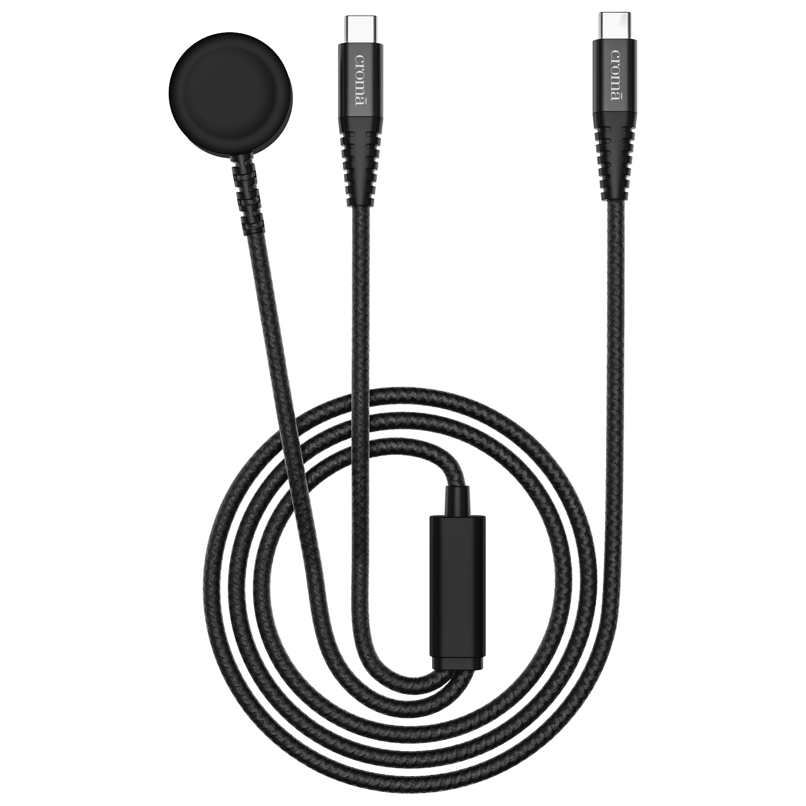 Croma Type C to Type C & Wireless Charging Pad 3.9 Feet (1.2M) 2-in-1 Cable (For Apple Watch, Black)_1