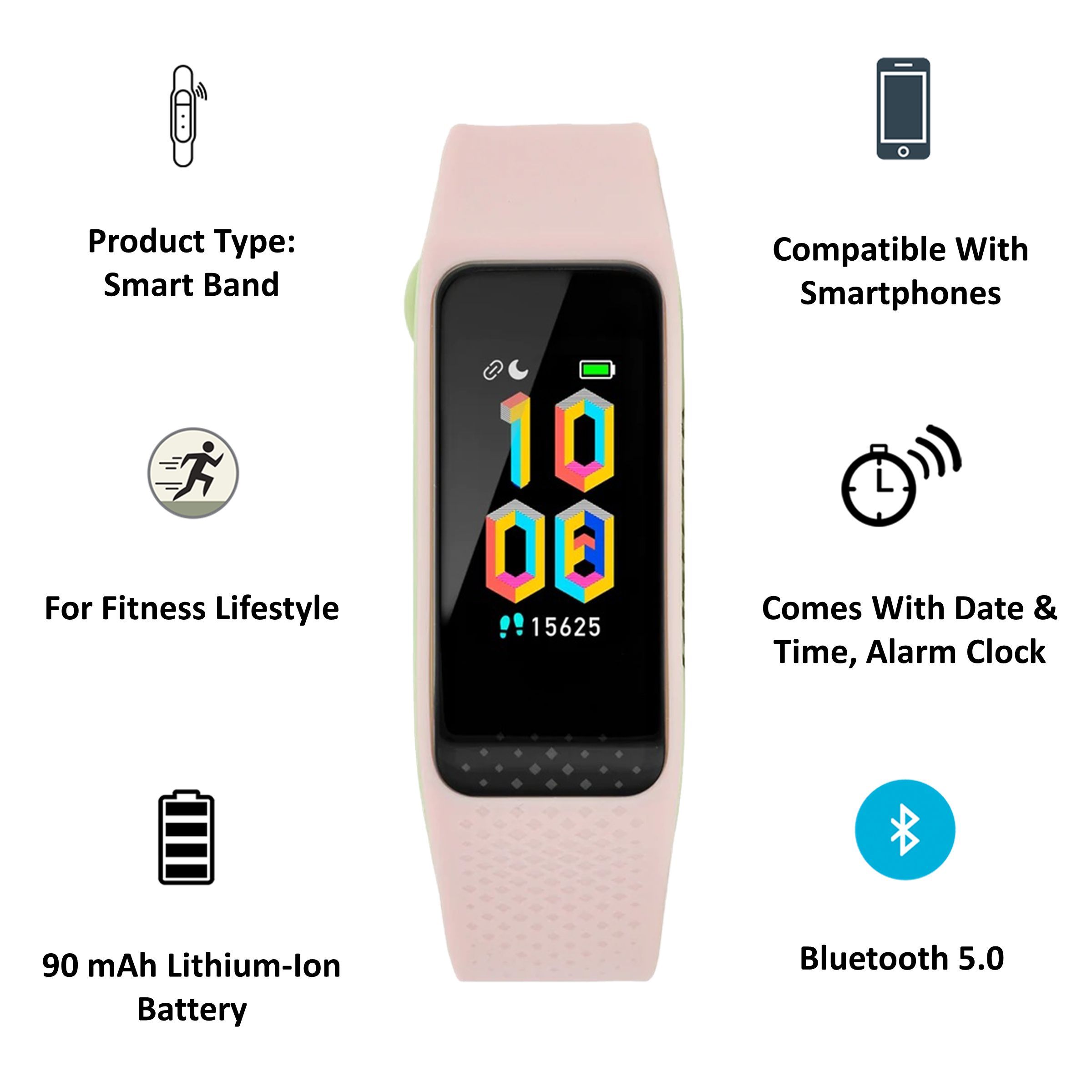 fastrack Reflex 3.0 Smart Band (45.4mm) (Activity Tracking, SWD90067PP04A, Black/Pink and Green Accent, Silicone Band)_7