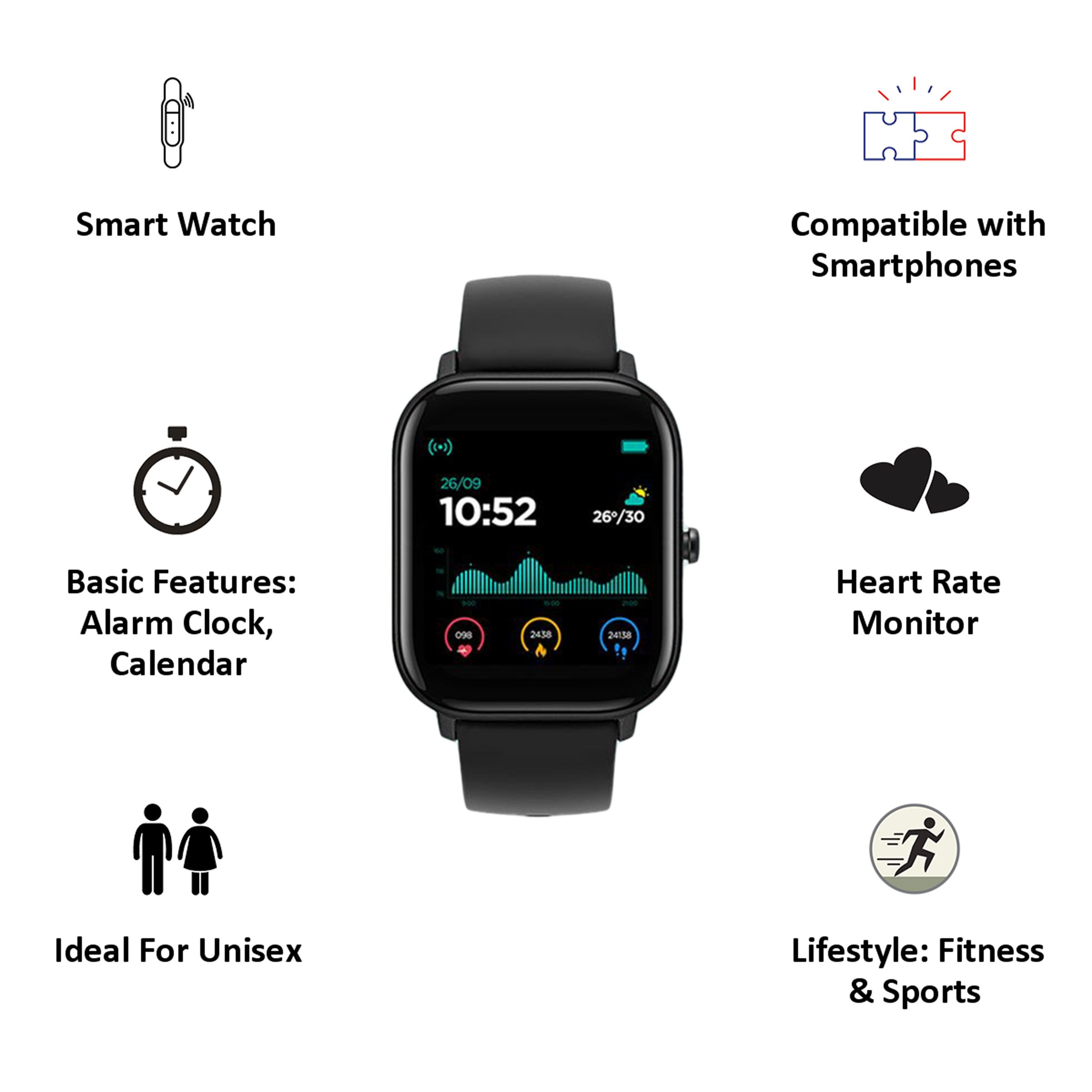 pebble Pace Smartwatch (35.56mm) (Built-in Oximeter, PFB05, Black, Silicon Strap)_5
