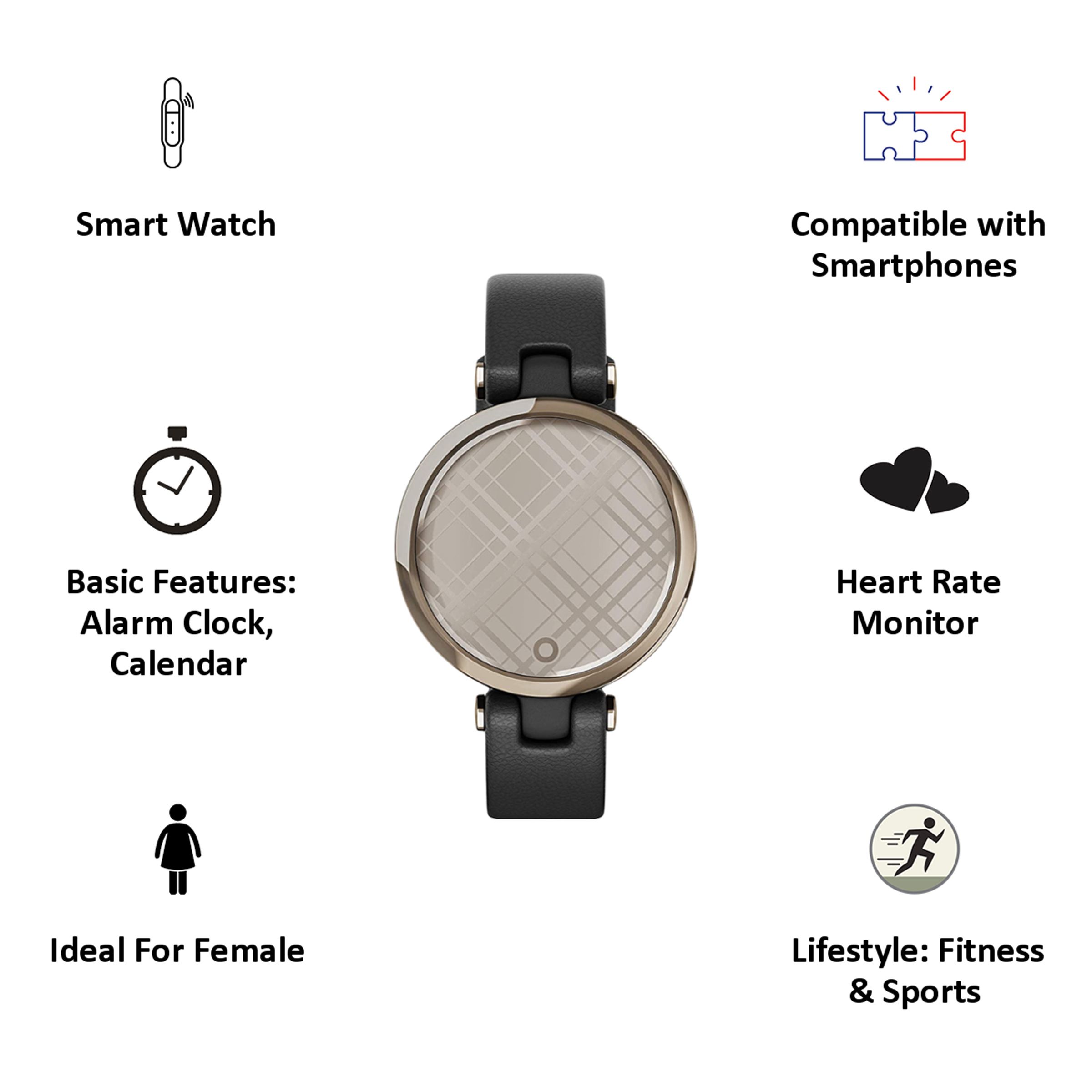 Garmin Lily Smart Watch (GPS, 25.4mm) (Wrist-Based Heart Rate, 010-02384-F1, Cream Gold/Black, Leather Strap)_7