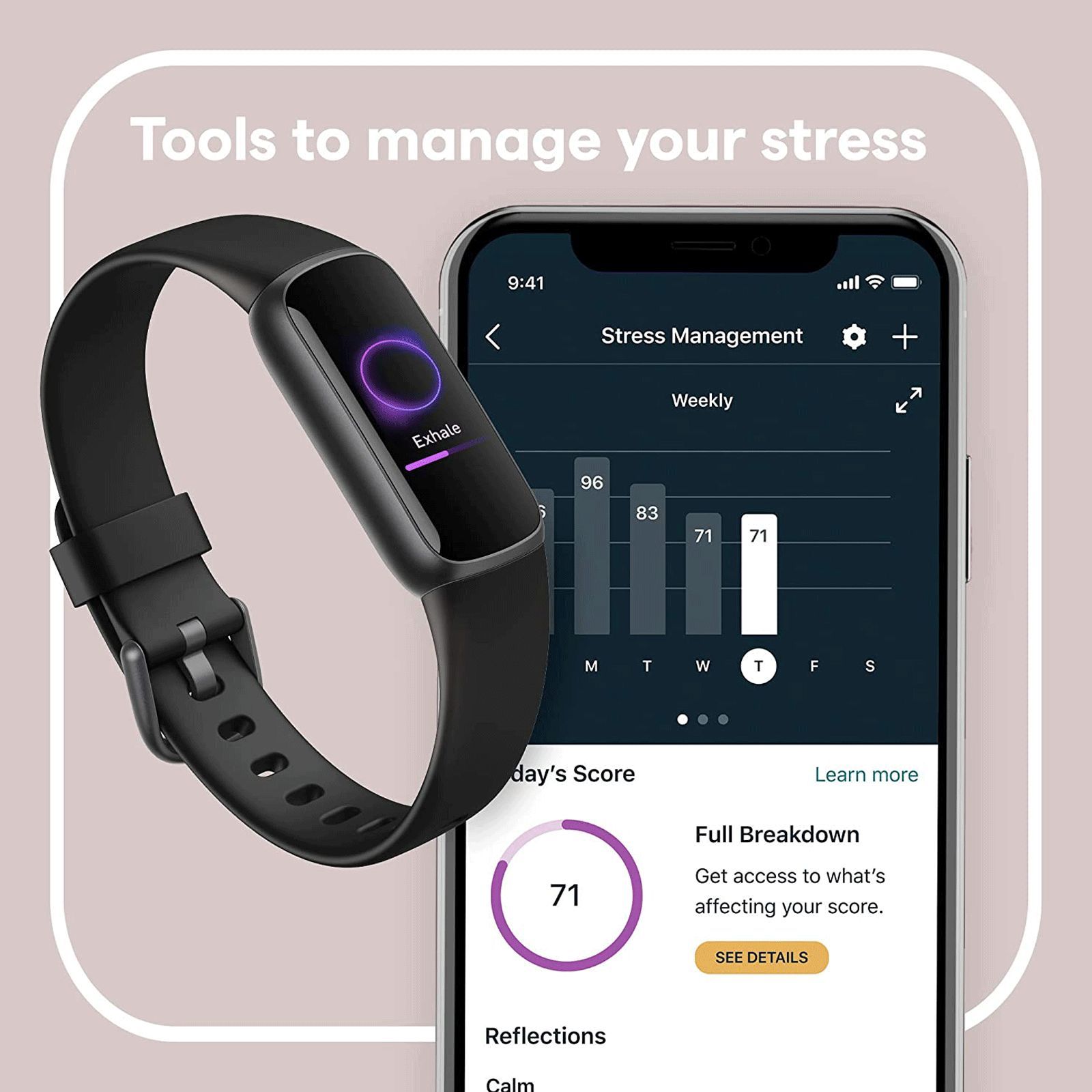 fitbit Luxe Fitness Tracker with Stress Management (0.96 Inch Always-On AMOLED Display, Water Resistant, Black Strap)_8