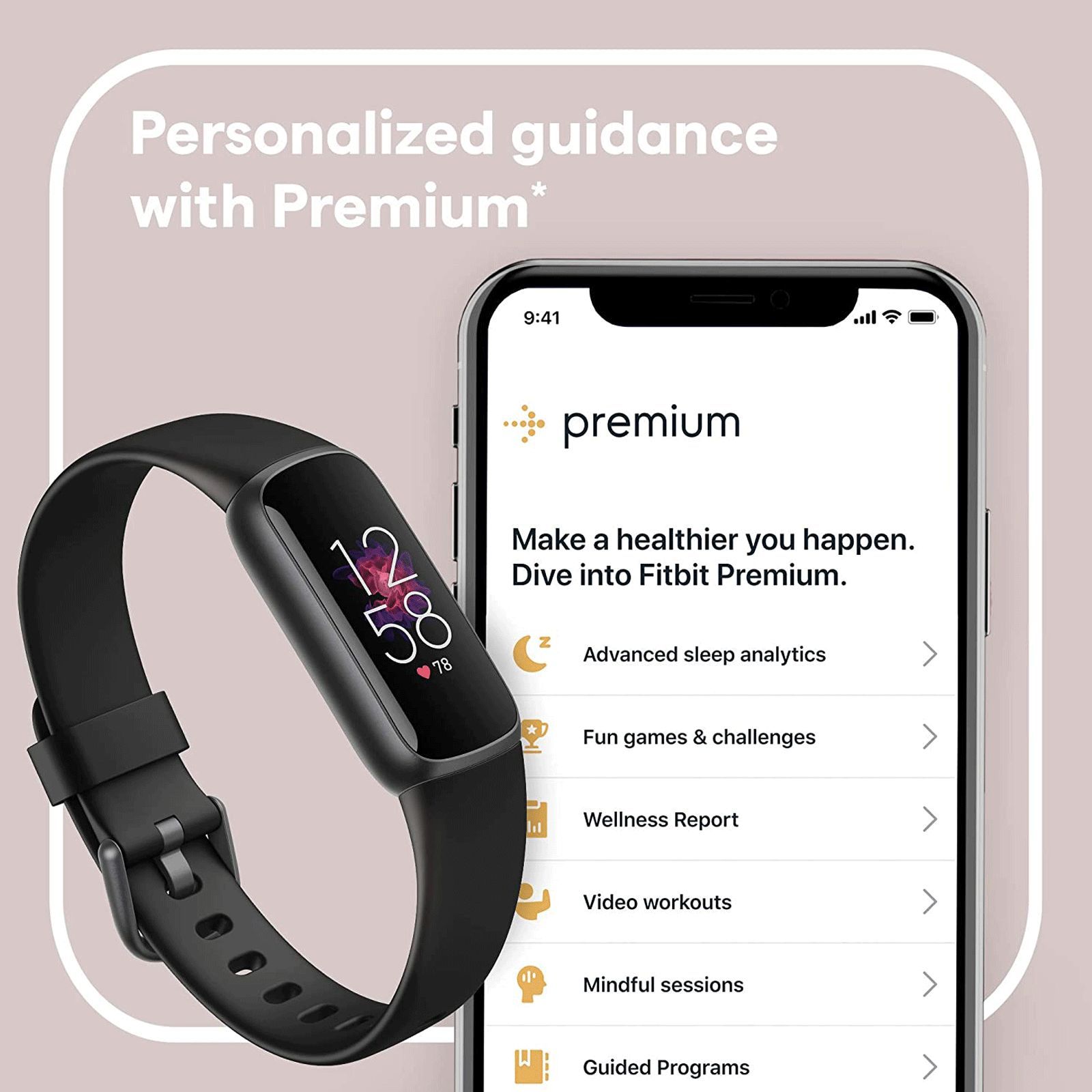 fitbit Luxe Fitness Tracker with Stress Management (0.96 Inch Always-On AMOLED Display, Water Resistant, Black Strap)_9