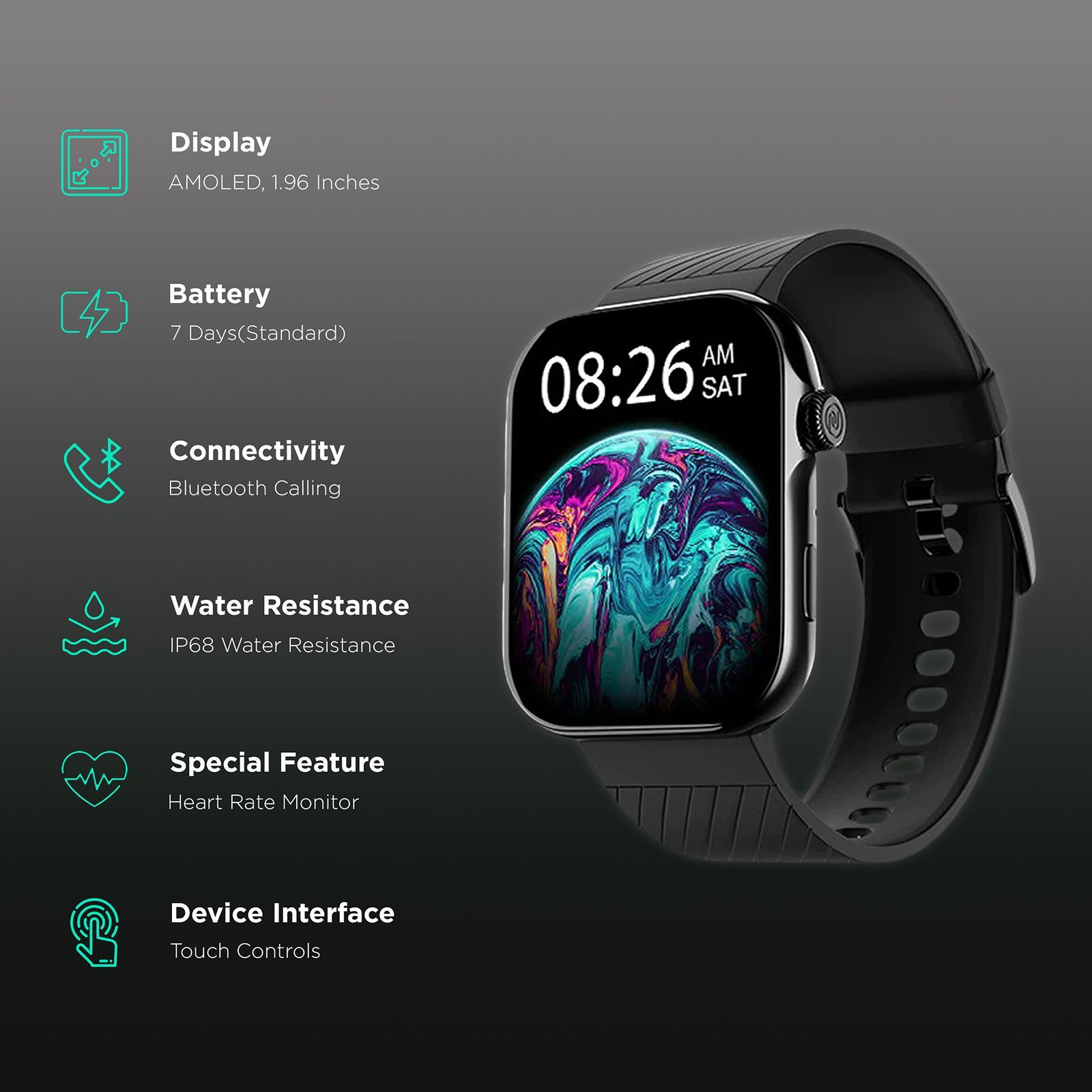 noise ColorFit Ultra 3 Smartwatch with Bluetooth Calling (49mm AMOLED Display, IP68 Water Resistant, Jet Black Strap)_3
