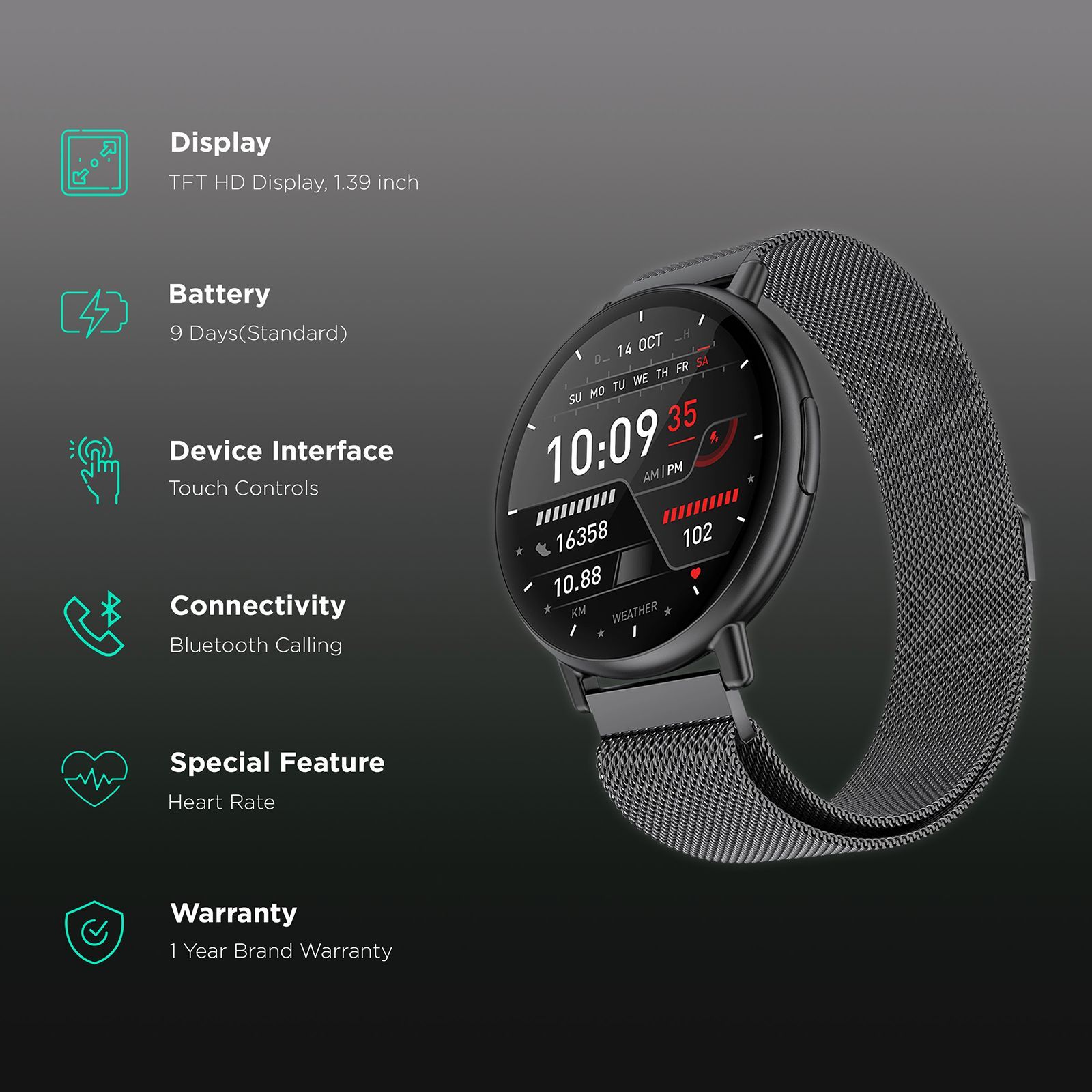 FIRE-BOLTT Destiny Smartwatch with Bluetooth Calling (35.3mm TFT HD Display, IP67 Water Resistant, Black Strap)_2