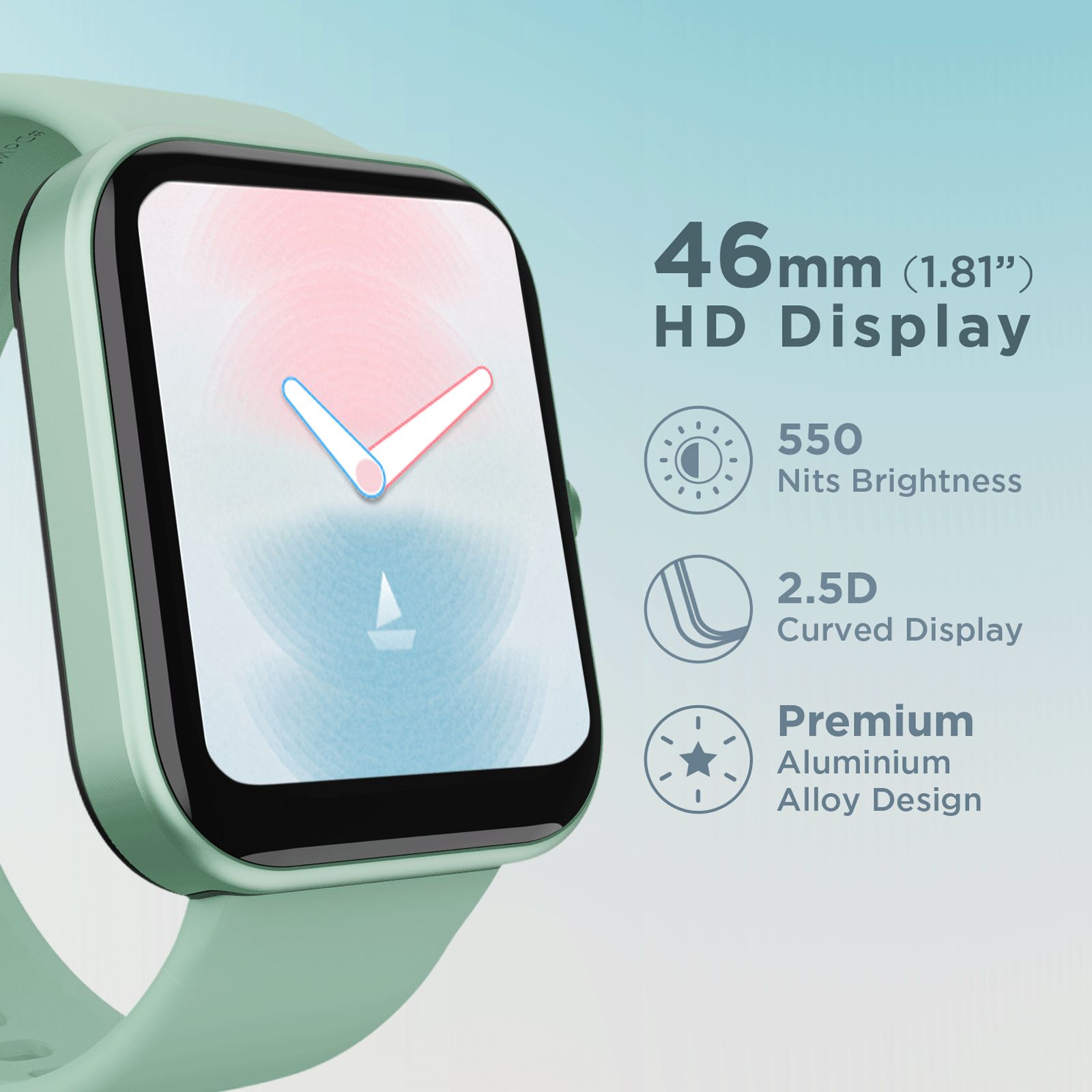 boAt Wave Arcade Smartwatch with Bluetooth Calling (46mm HD Display, IP68 Water Resistant, Basil Green Strap)_2