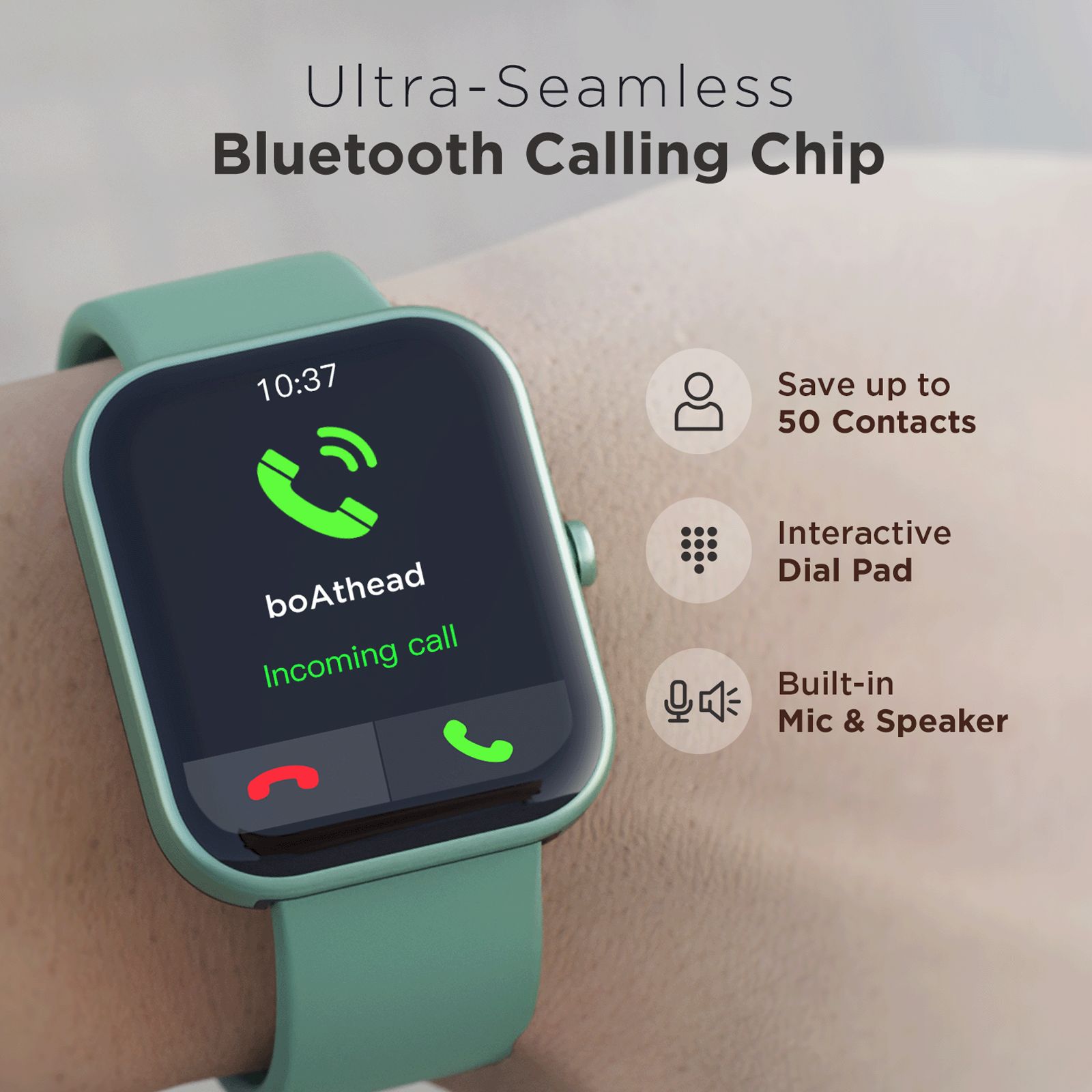 boAt Wave Arcade Smartwatch with Bluetooth Calling (46mm HD Display, IP68 Water Resistant, Basil Green Strap)_3