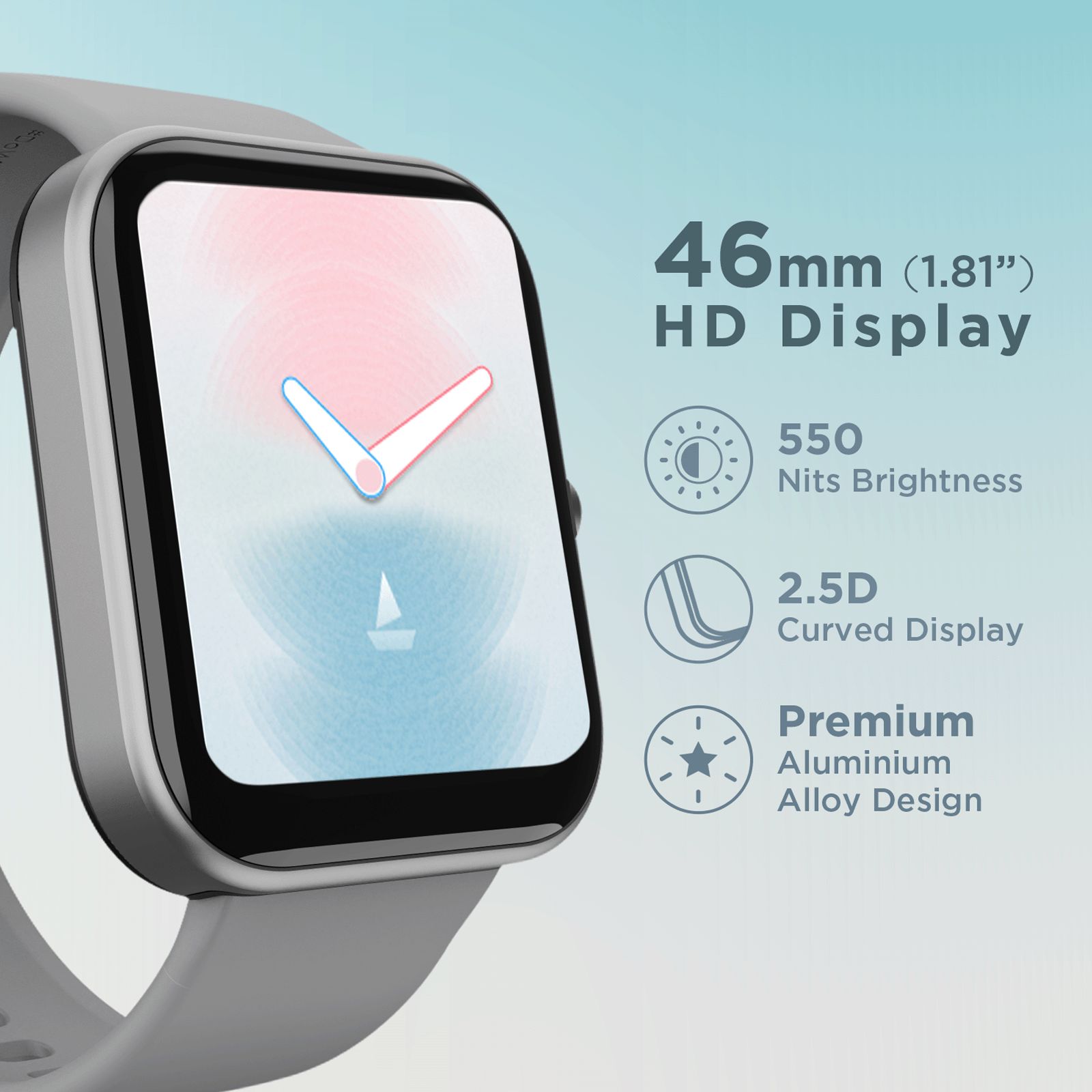 boAt Wave Arcade Smartwatch with Bluetooth Calling (46mm HD Display, IP68 Water Resistant, Grey Strap)_2