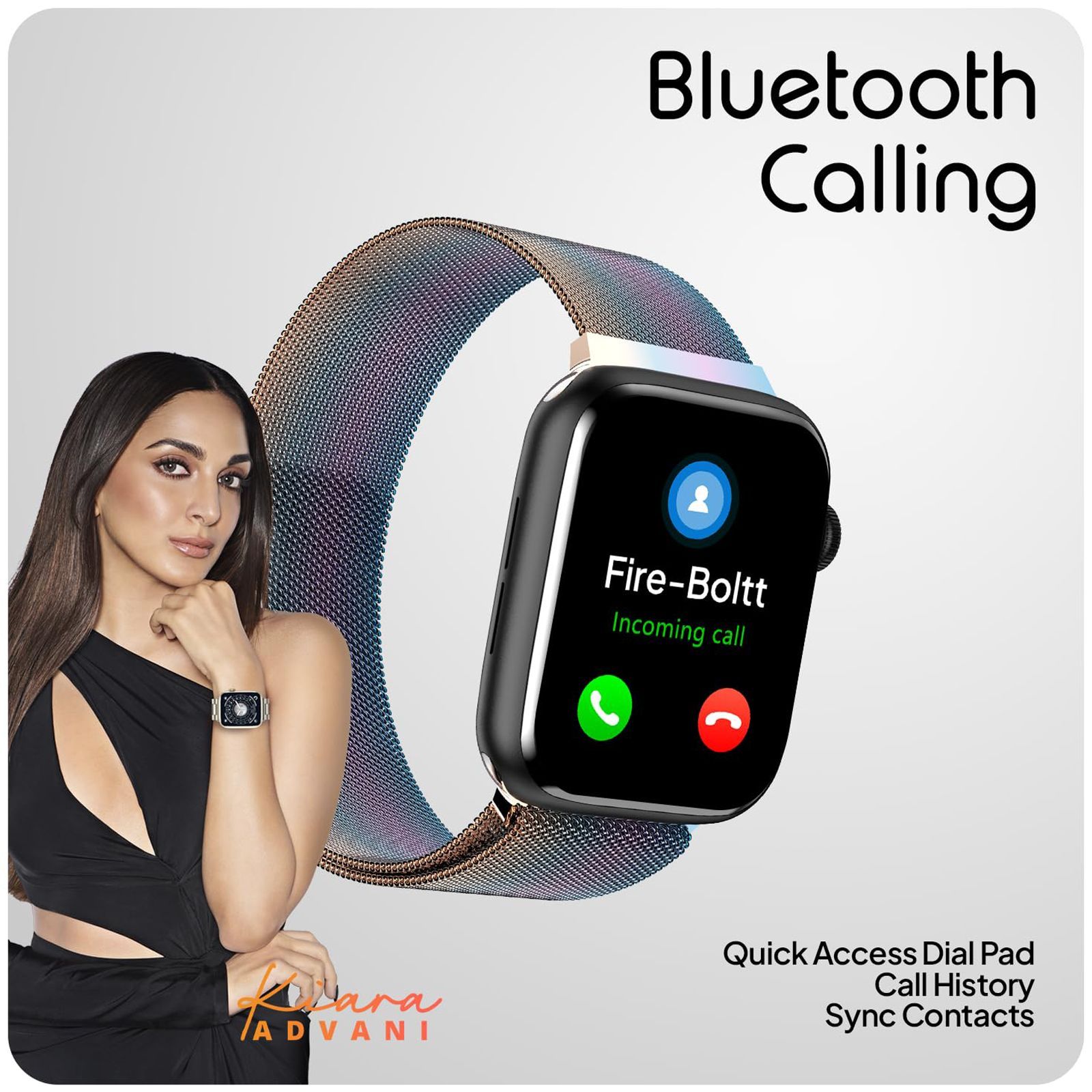 FIRE-BOLTT Vogue Smartwatch with Bluetooth Calling (52mm HD Display, IP68 Water Resistant, Rainbow Strap)_6