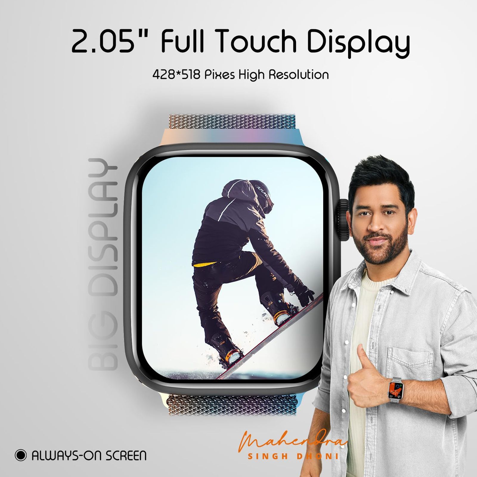 FIRE-BOLTT Vogue Smartwatch with Bluetooth Calling (52mm HD Display, IP68 Water Resistant, Rainbow Strap)_7