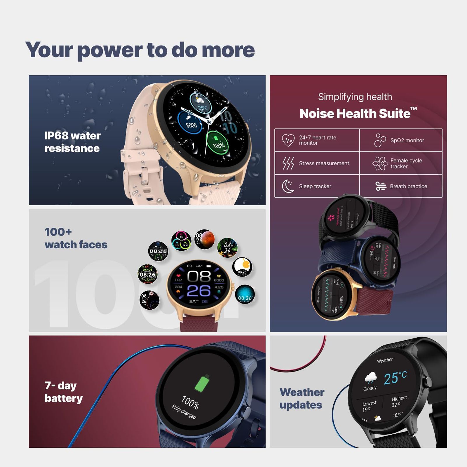 noise NoiseFit Arc Smartwatch with Bluetooth Calling (35mm TFT Display, IP68 Water Resistant, Deep Wine Strap)_5