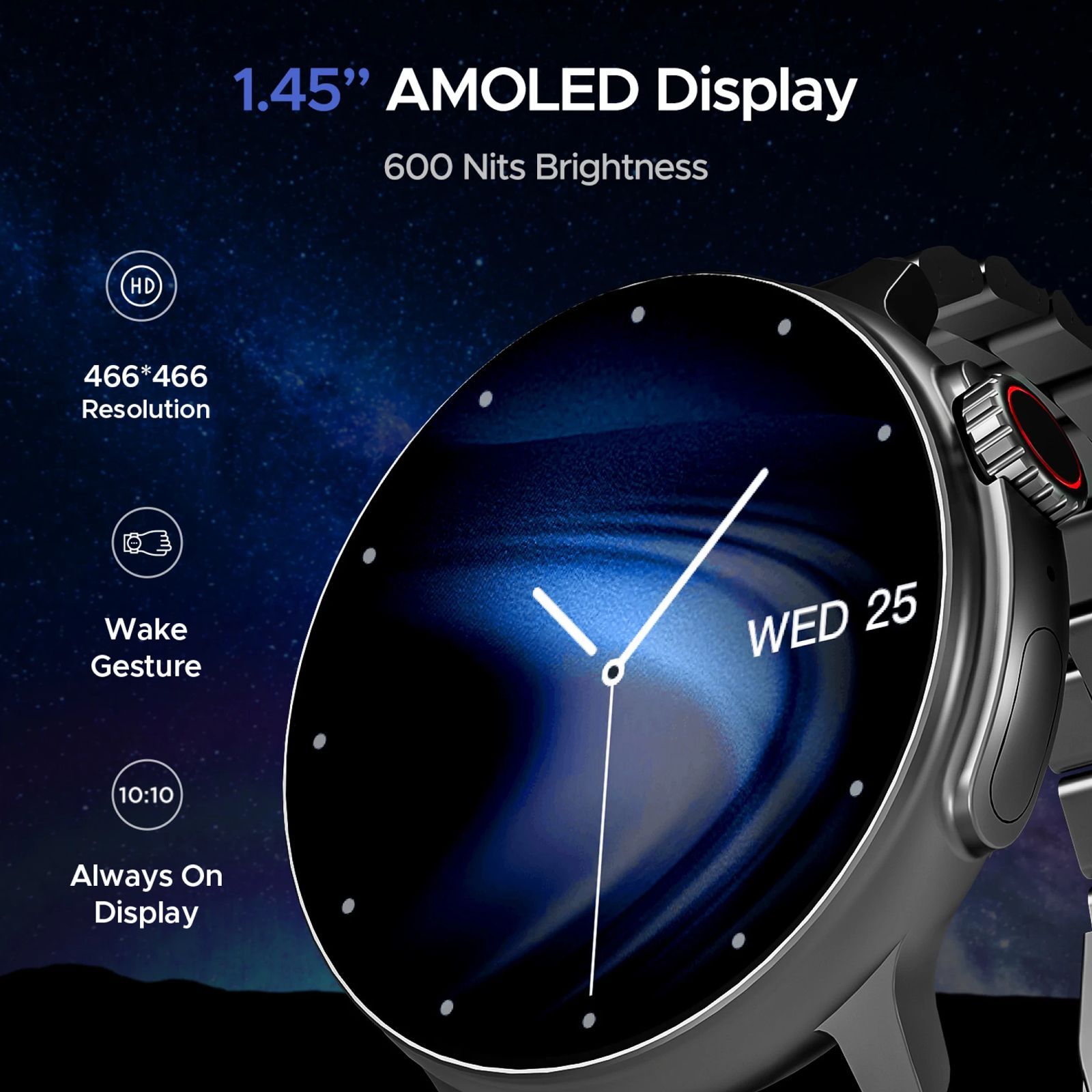 boAt Lunar Tigon Smartwatch with Bluetooth Calling (36.8mm AMOLED Display, IP67 Sweat Resistant, Steel Black Strap)_2