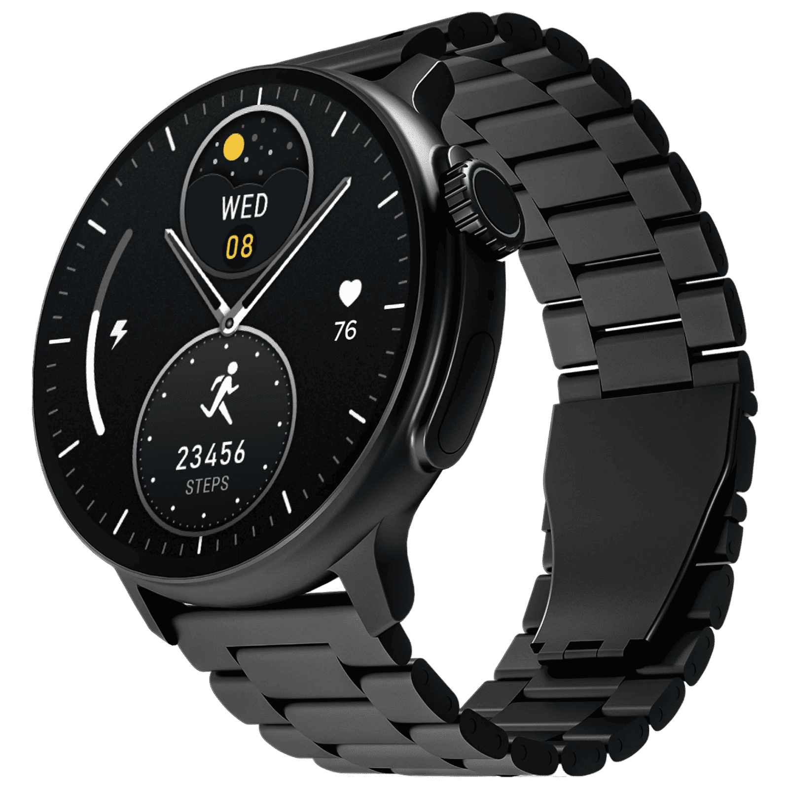 boAt Lunar Tigon Smartwatch with Bluetooth Calling (36.8mm AMOLED Display, IP67 Sweat Resistant, Steel Black Strap)_1