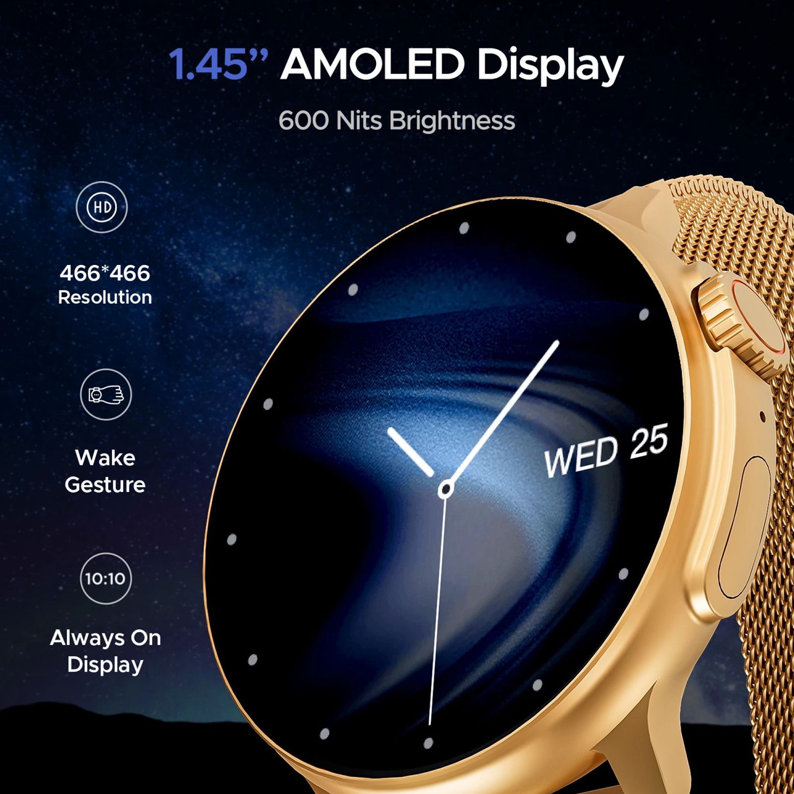 boAt Lunar Tigon Smartwatch with Bluetooth Calling (36.8mm AMOLED Display, IP67 Sweat Resistant, Metal Gold Strap) boAt Lunar Tigon Smartwatch with Bluetooth Calling (36.8mm AMOLED Display, IP67 Sweat Resistant, Metal Gold Strap)_2
