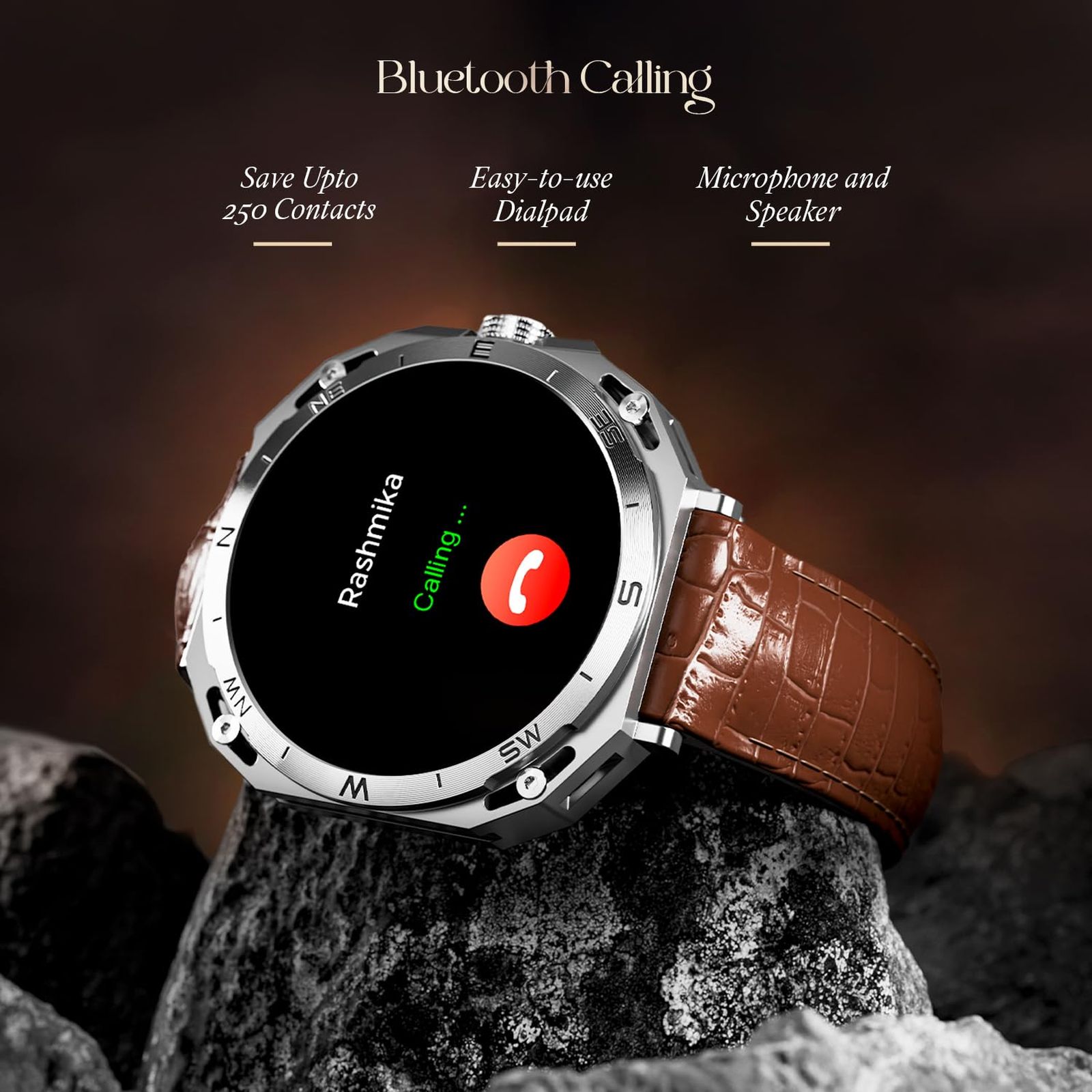boAt Enigma Z20 Smartwatch with Bluetooth Calling (38.35mm HD Display, IP68 Water Resistant, Brown Leather Strap)_3