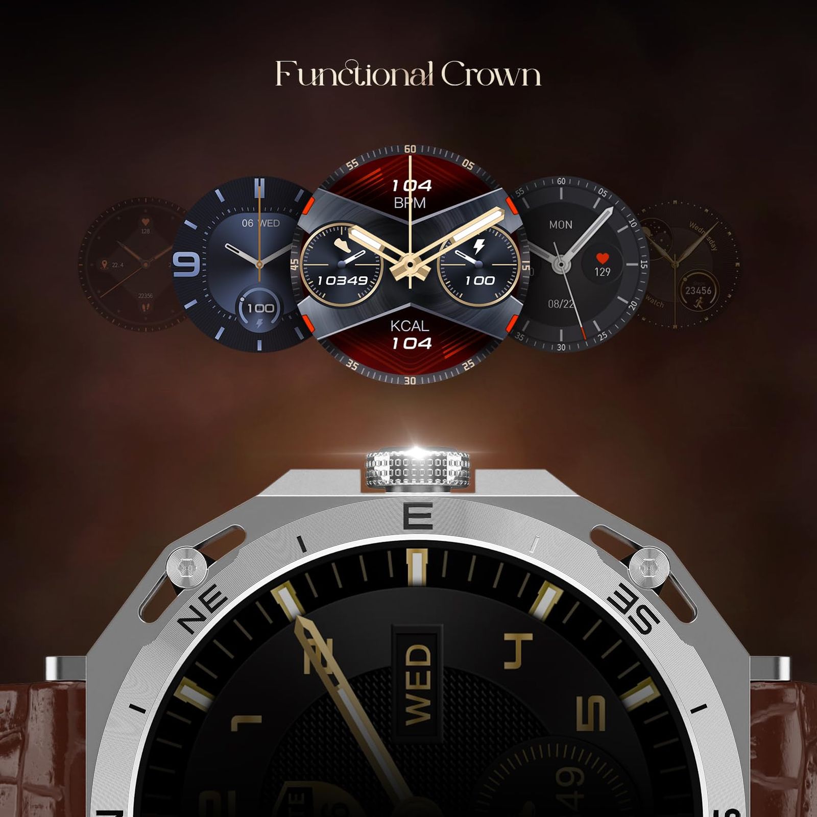 boAt Enigma Z20 Smartwatch with Bluetooth Calling (38.35mm HD Display, IP68 Water Resistant, Brown Leather Strap)_4