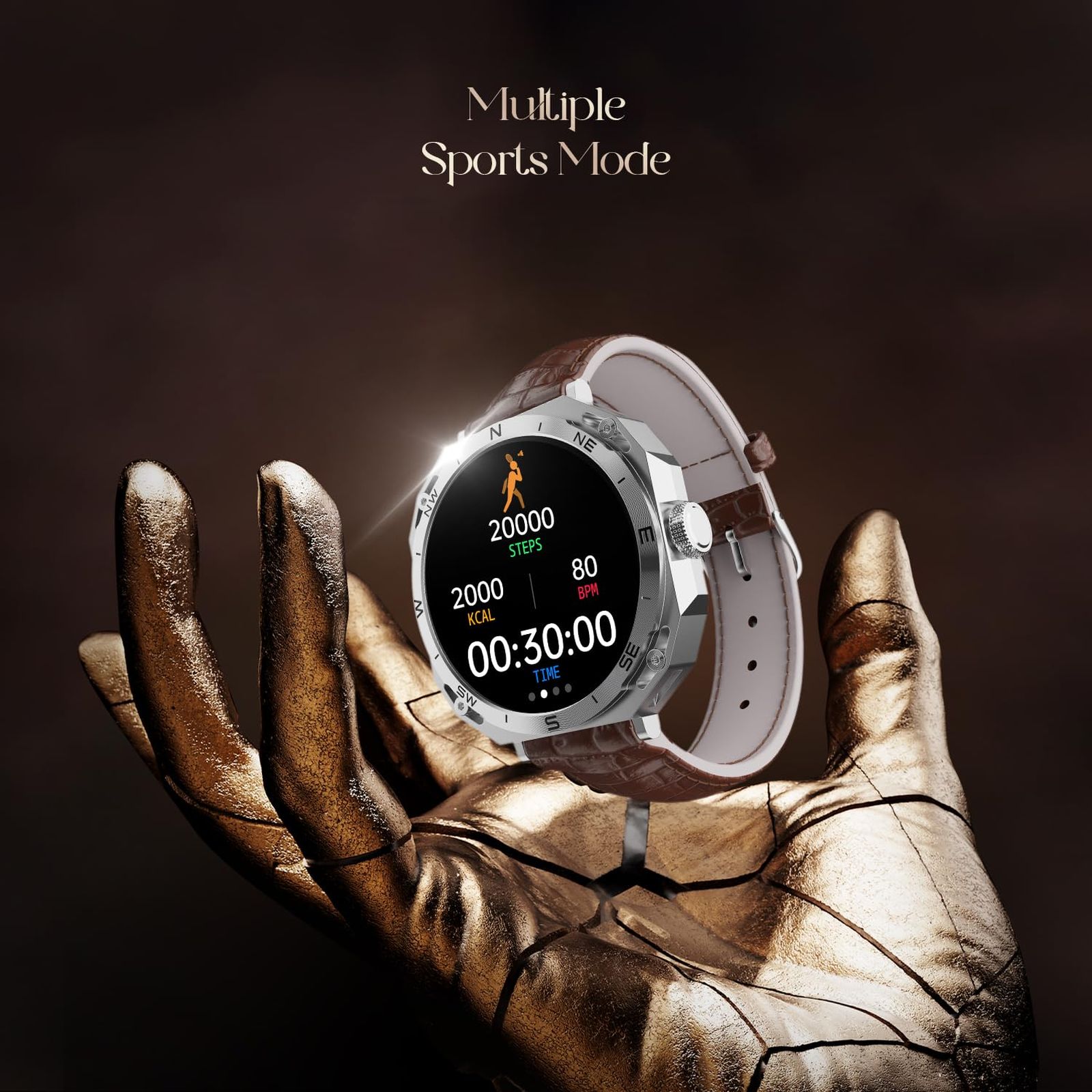 boAt Enigma Z20 Smartwatch with Bluetooth Calling (38.35mm HD Display, IP68 Water Resistant, Brown Leather Strap)_6