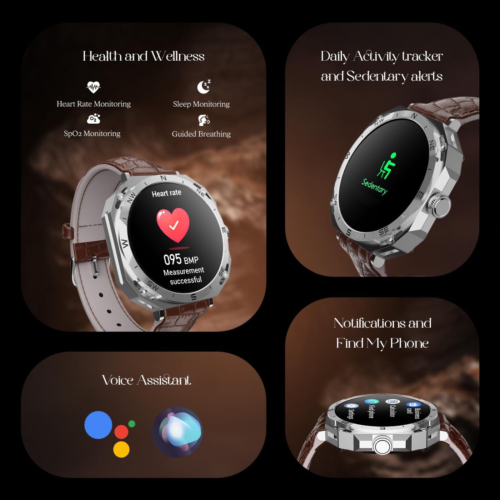 boAt Enigma Z20 Smartwatch with Bluetooth Calling (38.35mm HD Display, IP68 Water Resistant, Brown Leather Strap)_8