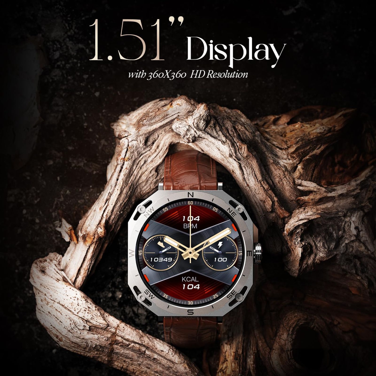 boAt Enigma Z20 Smartwatch with Bluetooth Calling (38.35mm HD Display, IP68 Water Resistant, Brown Leather Strap)_2
