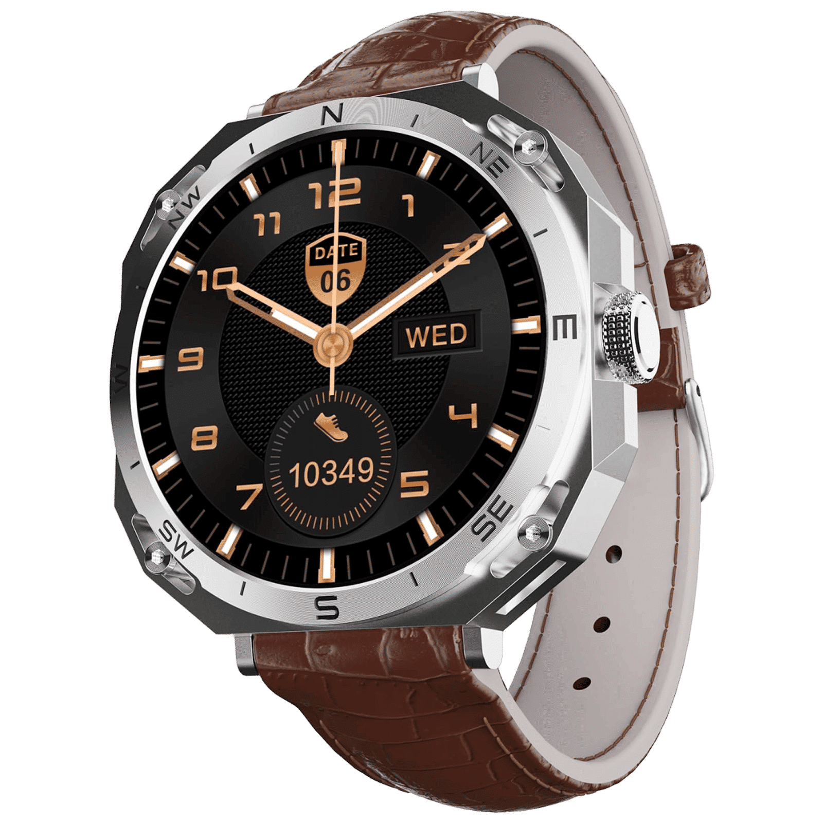 boAt Enigma Z20 Smartwatch with Bluetooth Calling (38.35mm HD Display, IP68 Water Resistant, Brown Leather Strap)_1