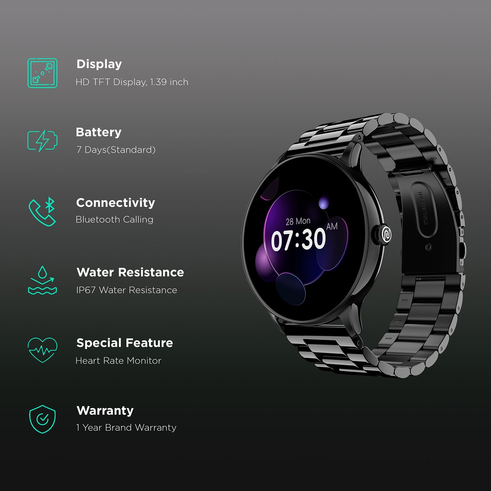 noise NoiseFit Twist Go Smartwatch with Bluetooth Calling (35.3mm TFT HD Display, IP67 Water Resistant, Elite Black Strap)_2