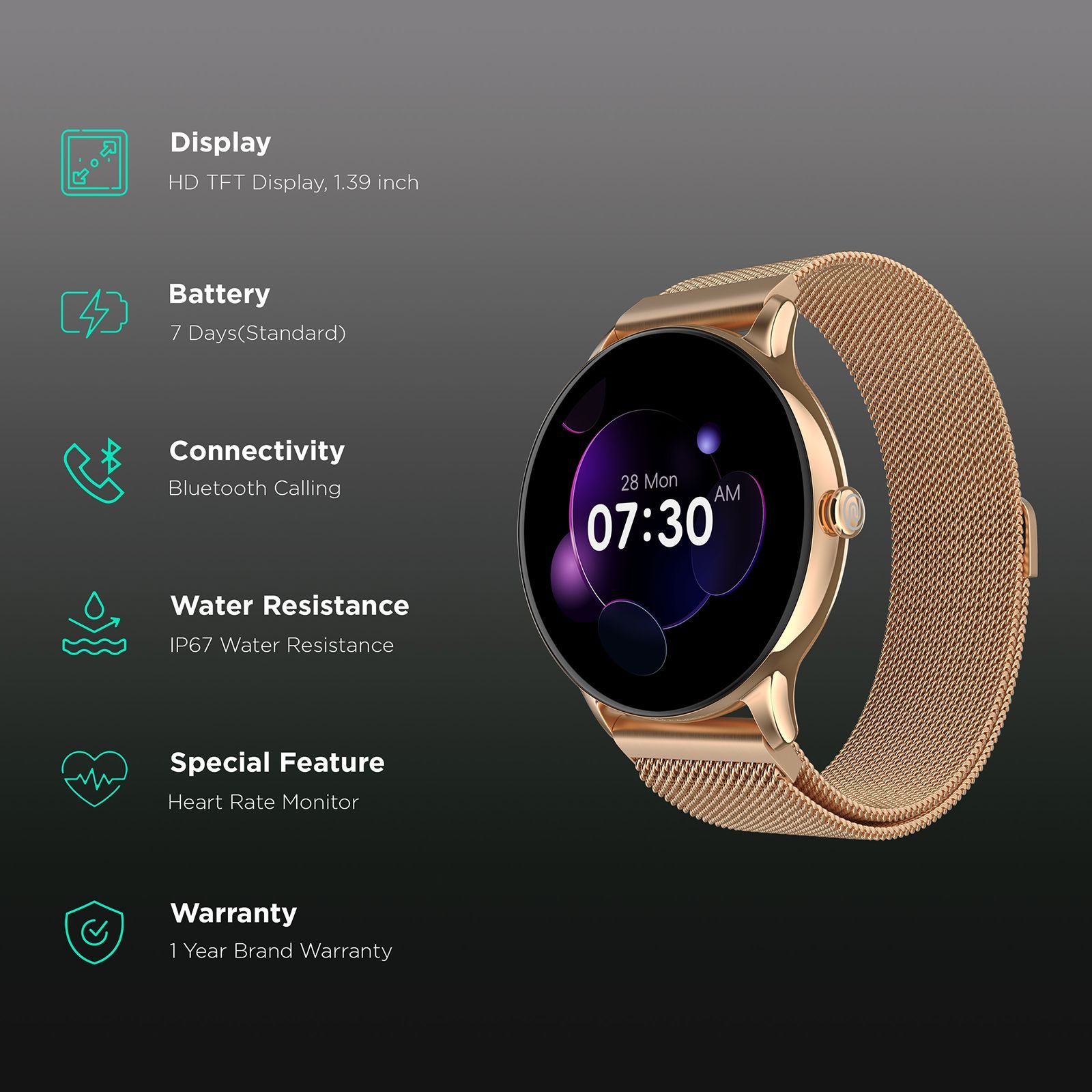 noise Twist Go Smartwatch with Bluetooth Calling (35mm TFT Display, IP67 Water Resistant, Gold Link Strap)_2