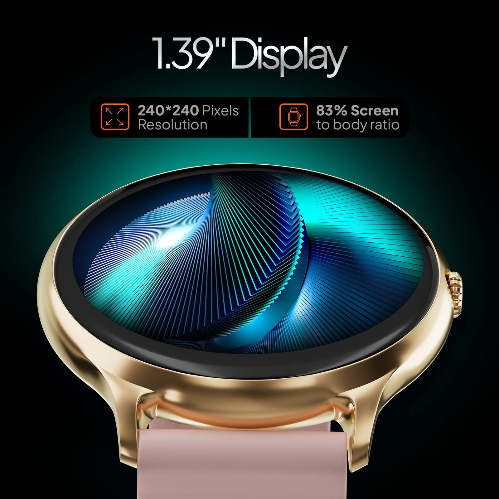 FIRE-BOLTT Phoenix Pro Smartwatch with Bluetooth Calling (35.3mm HD TFT Display, IP67 Water Resistant, Gold Pink Strap)_2