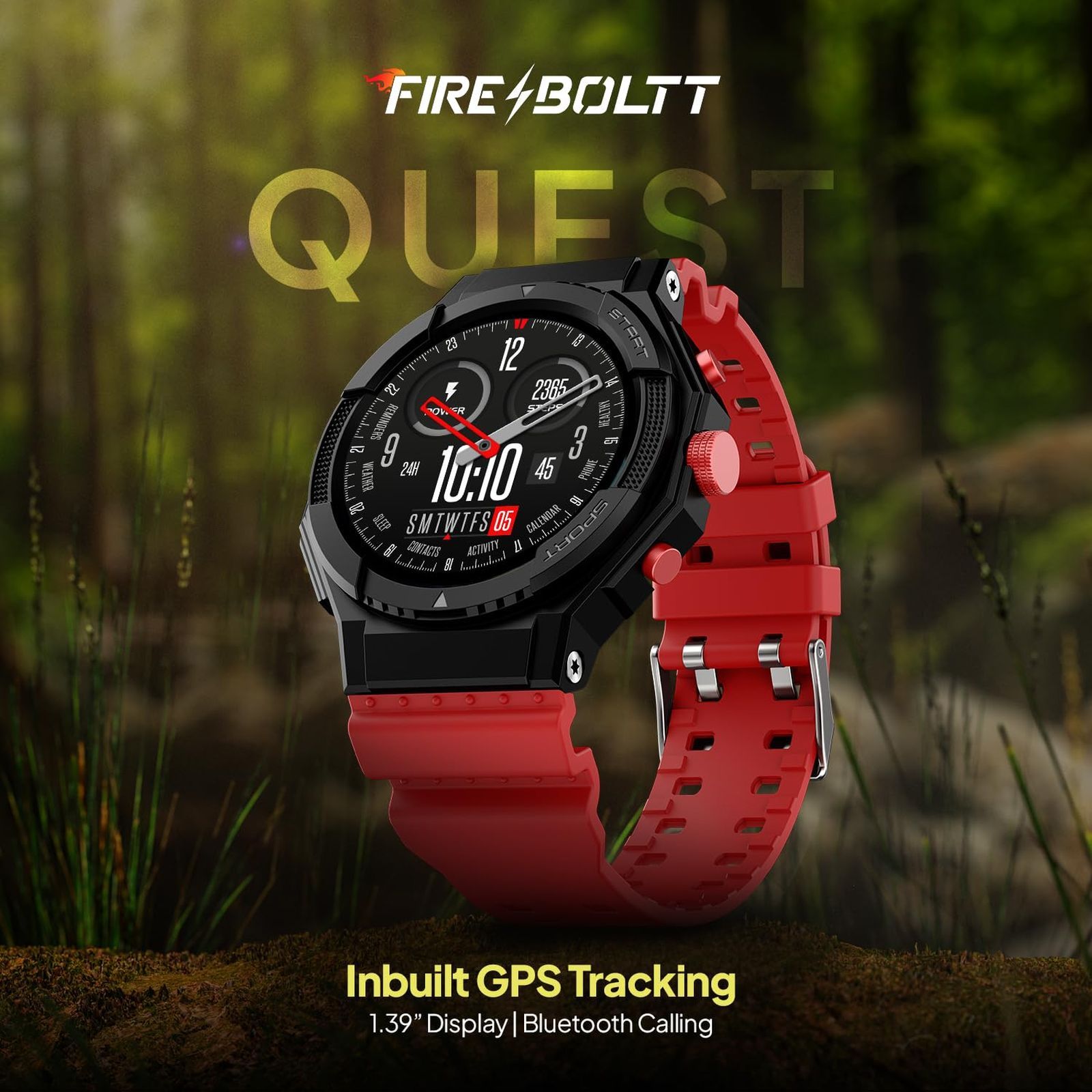 FIRE-BOLTT Quest Smartwatch with Bluetooth Calling (35.3mm HD Display, IP67 Water Resistant, Urban Red Strap)_2
