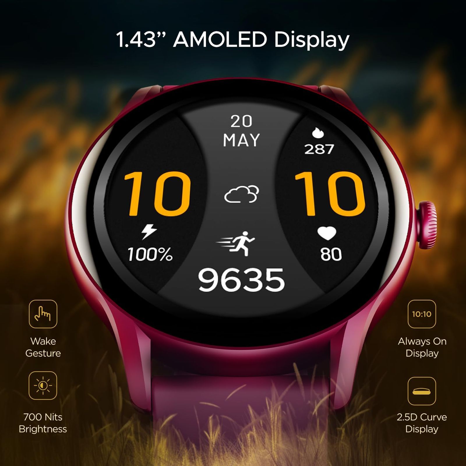 boAt Lunar Connect Ace Smartwatch with Bluetooth Calling (36.3mm AMOLED Display, IP68 Water Resistant, Burgundy Strap)_3
