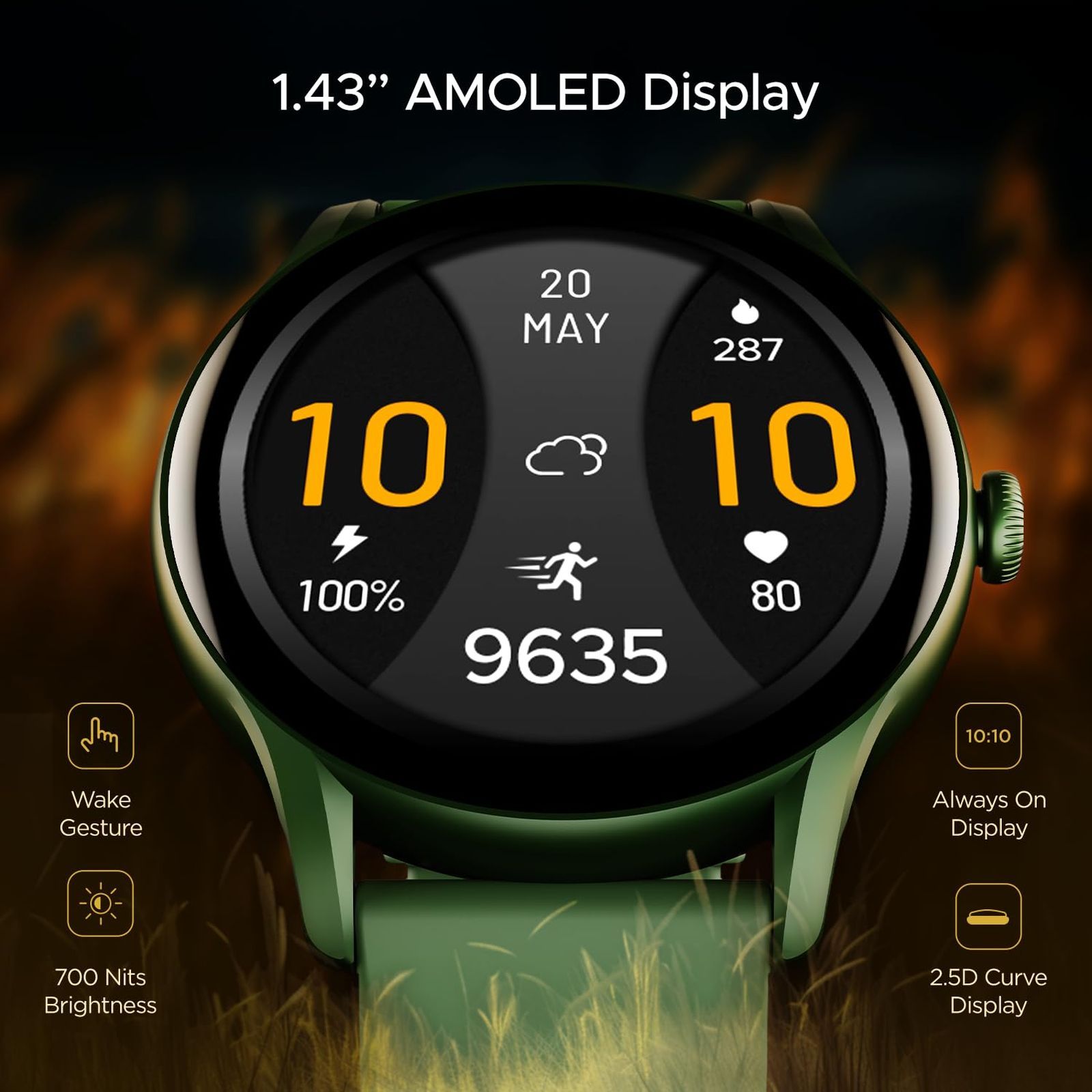 boAt Lunar Connect Ace Smartwatch with Bluetooth Calling (36.3mm AMOLED Display, IP68 Water Resistant, Pine Green Strap)_6