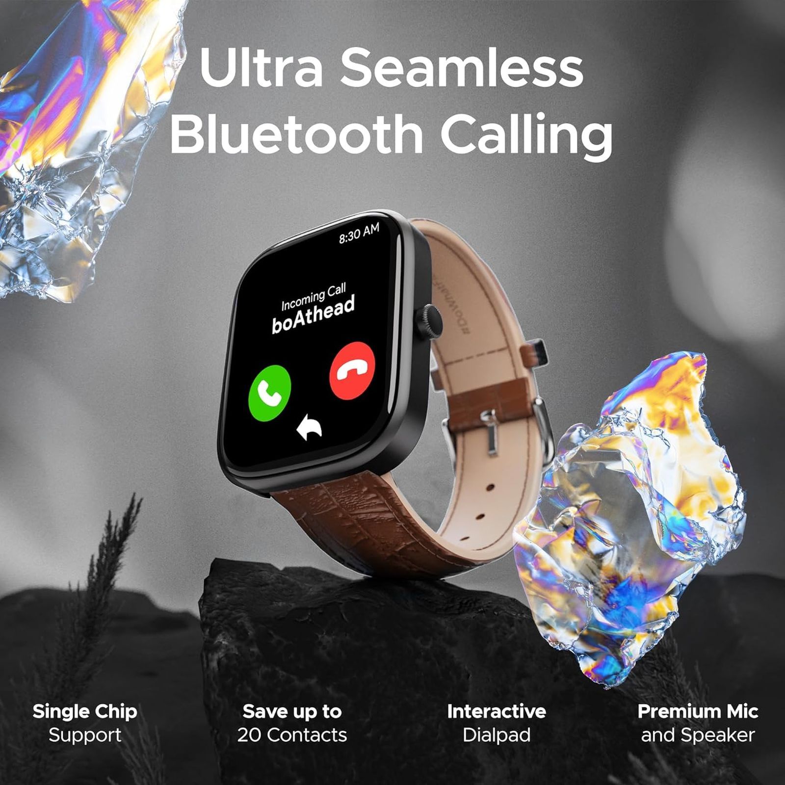 boAt Ultima Prism Smartwatch with Bluetooth Calling (49.7mm AMOLED Display, IP67 Sweat Resistant, Brown Leather Strap)_5