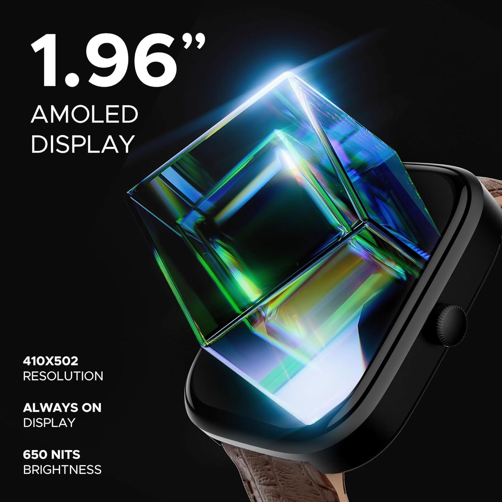 boAt Ultima Prism Smartwatch with Bluetooth Calling (49.7mm AMOLED Display, IP67 Sweat Resistant, Brown Leather Strap)_2