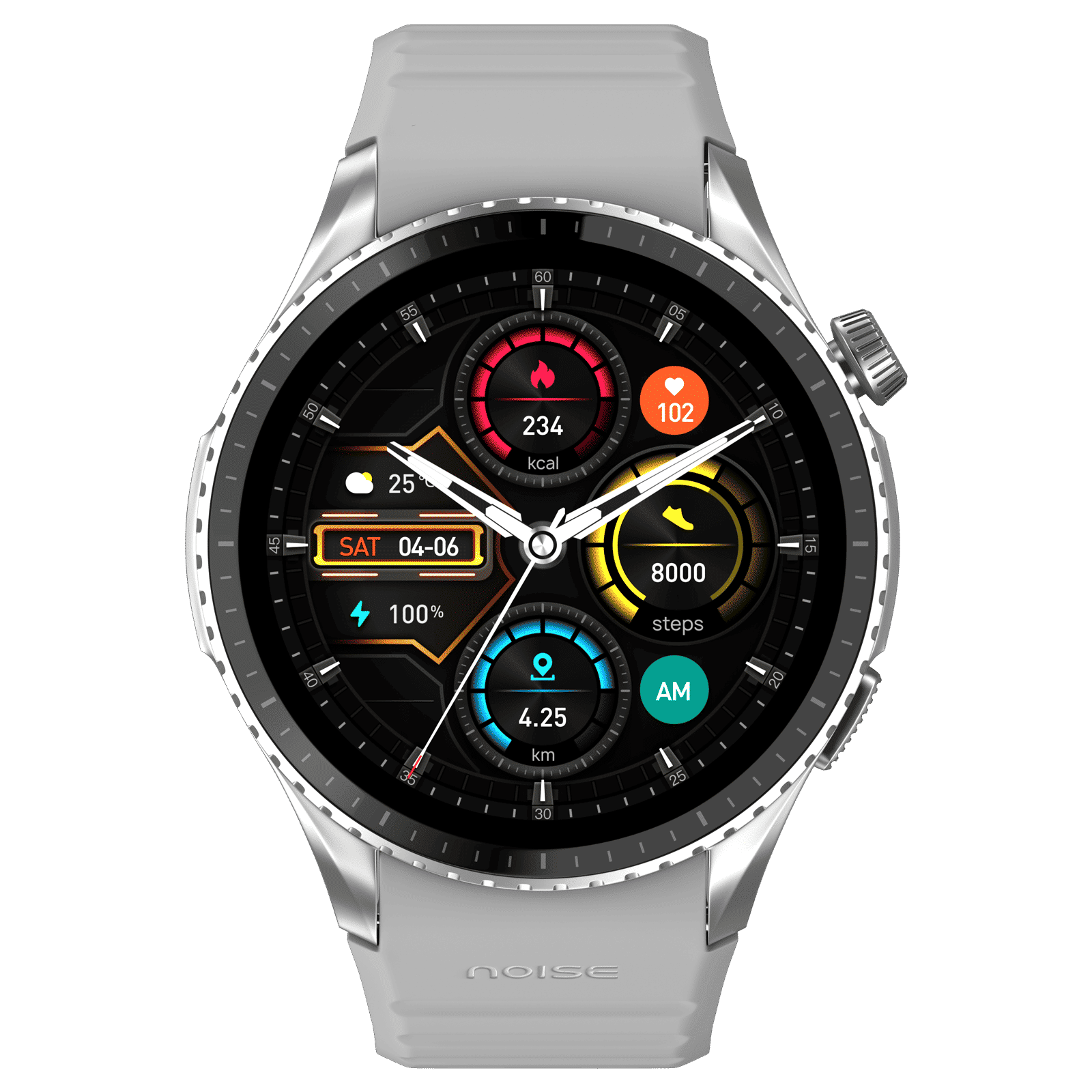 noise NoiseFit Origin Smartwatch with Bluetooth Calling (37.1mm AMOLED Display, 3ATM Water Resistant, Silver Grey Strap)_1