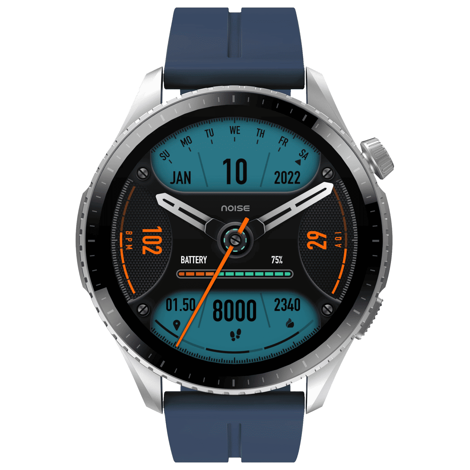 noise NoiseFit Origin Smartwatch with Bluetooth Calling (37.1mm AMOLED Display, 3ATM Water Resistant, Mosaic Blue Strap)_1