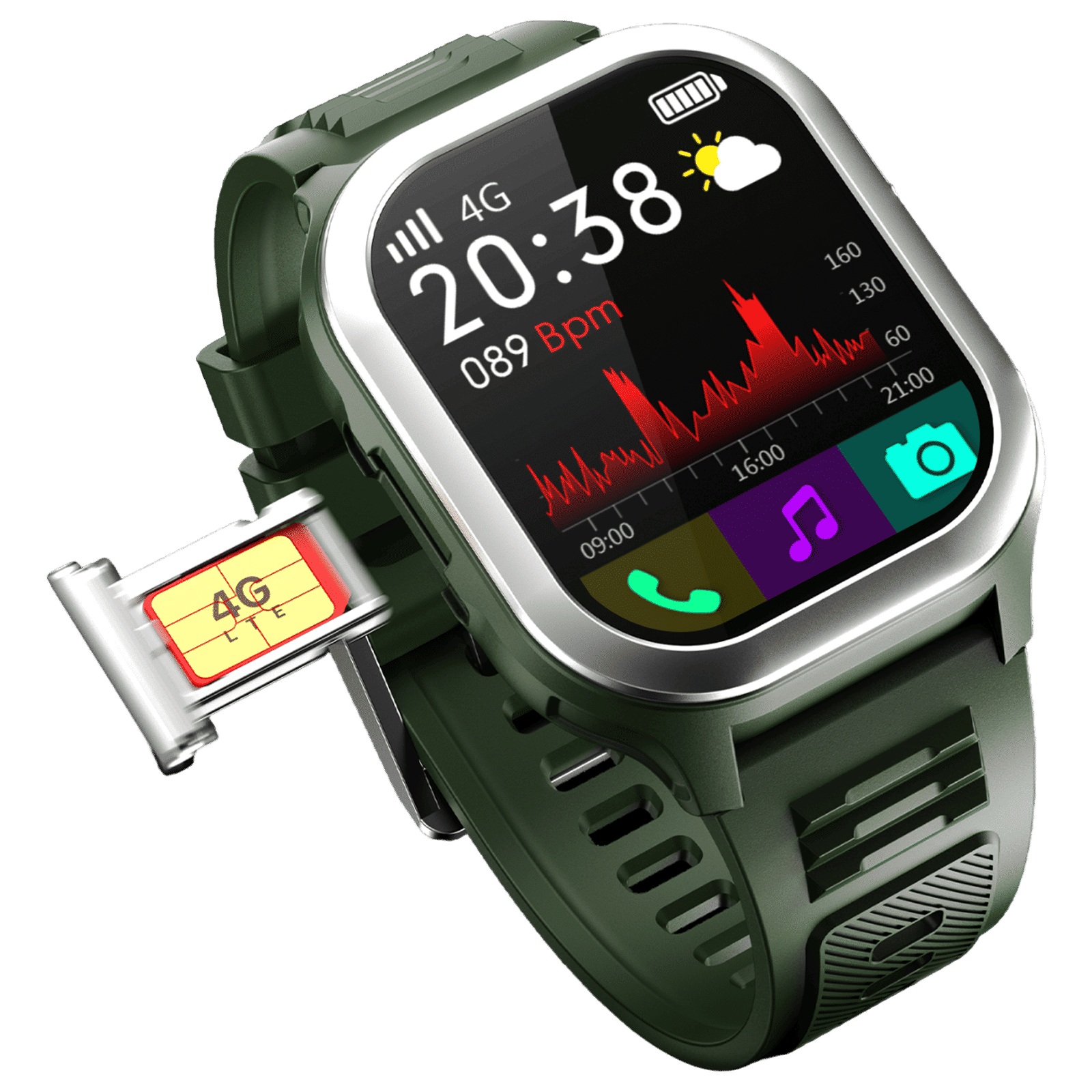 FIRE-BOLTT 4G Pro Bluetooth+4G SIM Android OS Wristphone (51.3mm HD Display, In-built GPS, Green Strap)_6