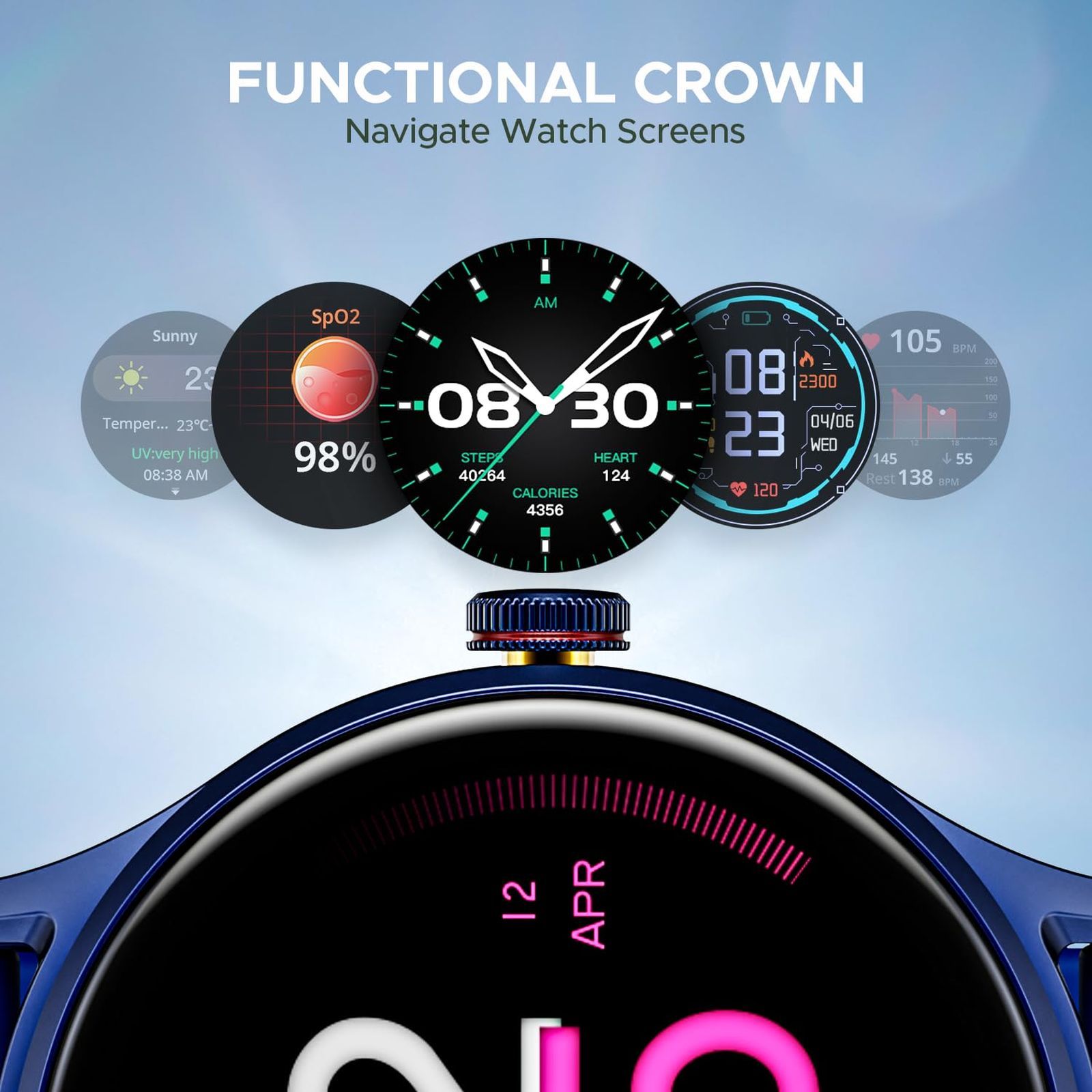 boAt Lunar Vista Smartwatch with Bluetooth Calling (38.6mm HD Display, IP68 Sweat Resistant, Deep Blue Strap)_3