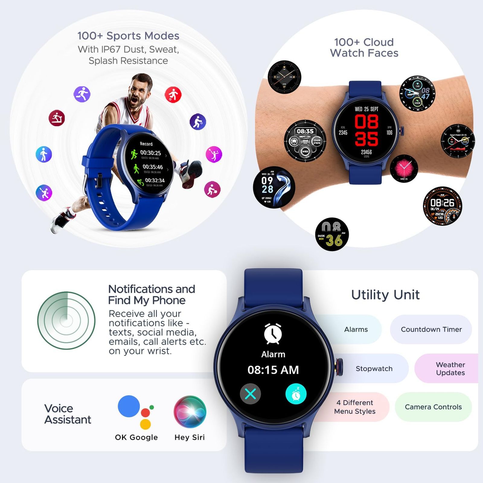 boAt Lunar Vista Smartwatch with Bluetooth Calling (38.6mm HD Display, IP68 Sweat Resistant, Deep Blue Strap)_6