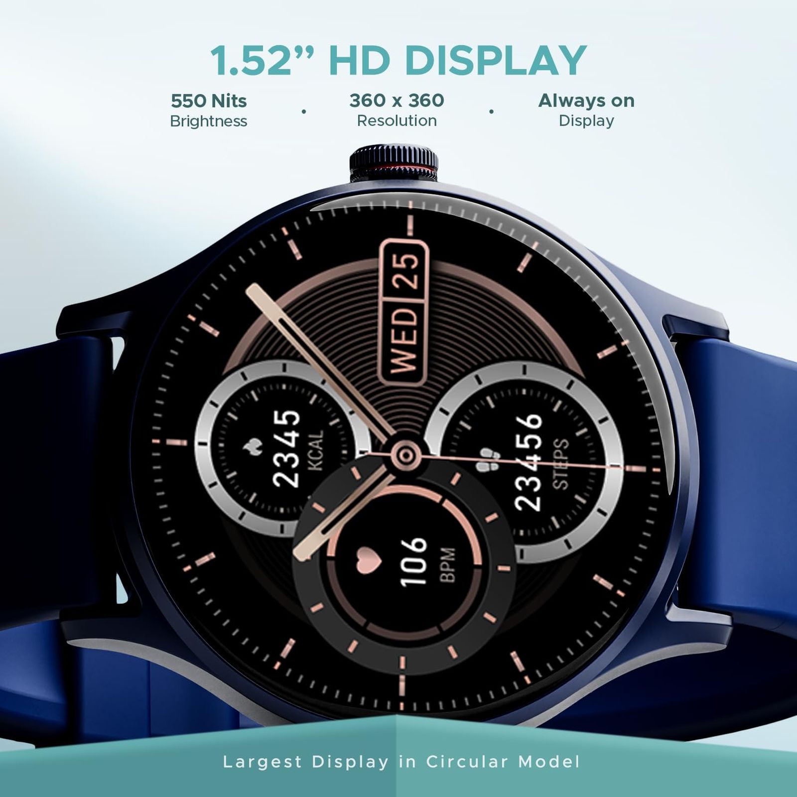 boAt Lunar Vista Smartwatch with Bluetooth Calling (38.6mm HD Display, IP68 Sweat Resistant, Deep Blue Strap)_2