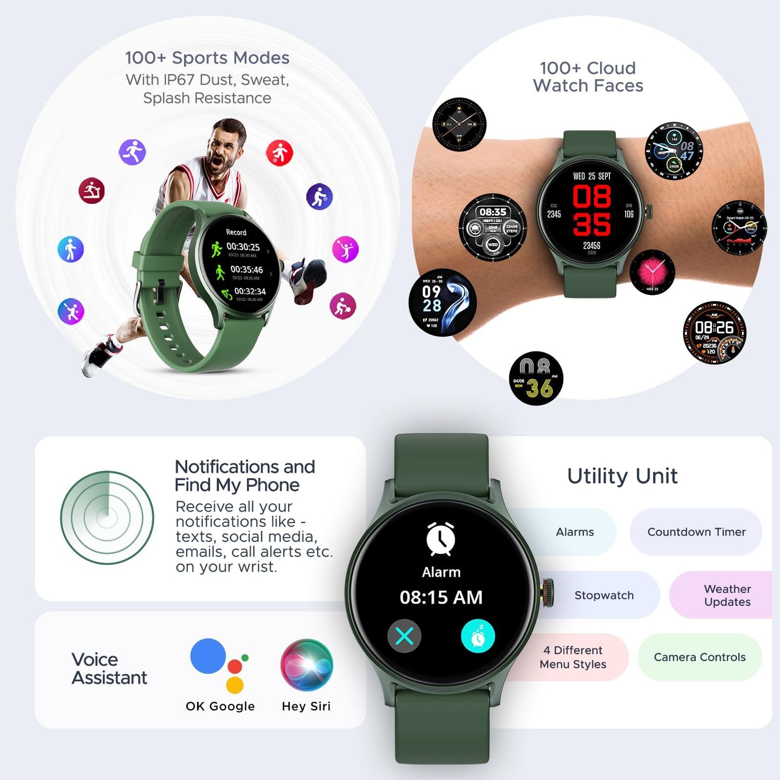 boAt Lunar Vista Smartwatch with Bluetooth Calling (38.60mm HD Display, IP67 Splash Resistant, Olive Green Strap)_7