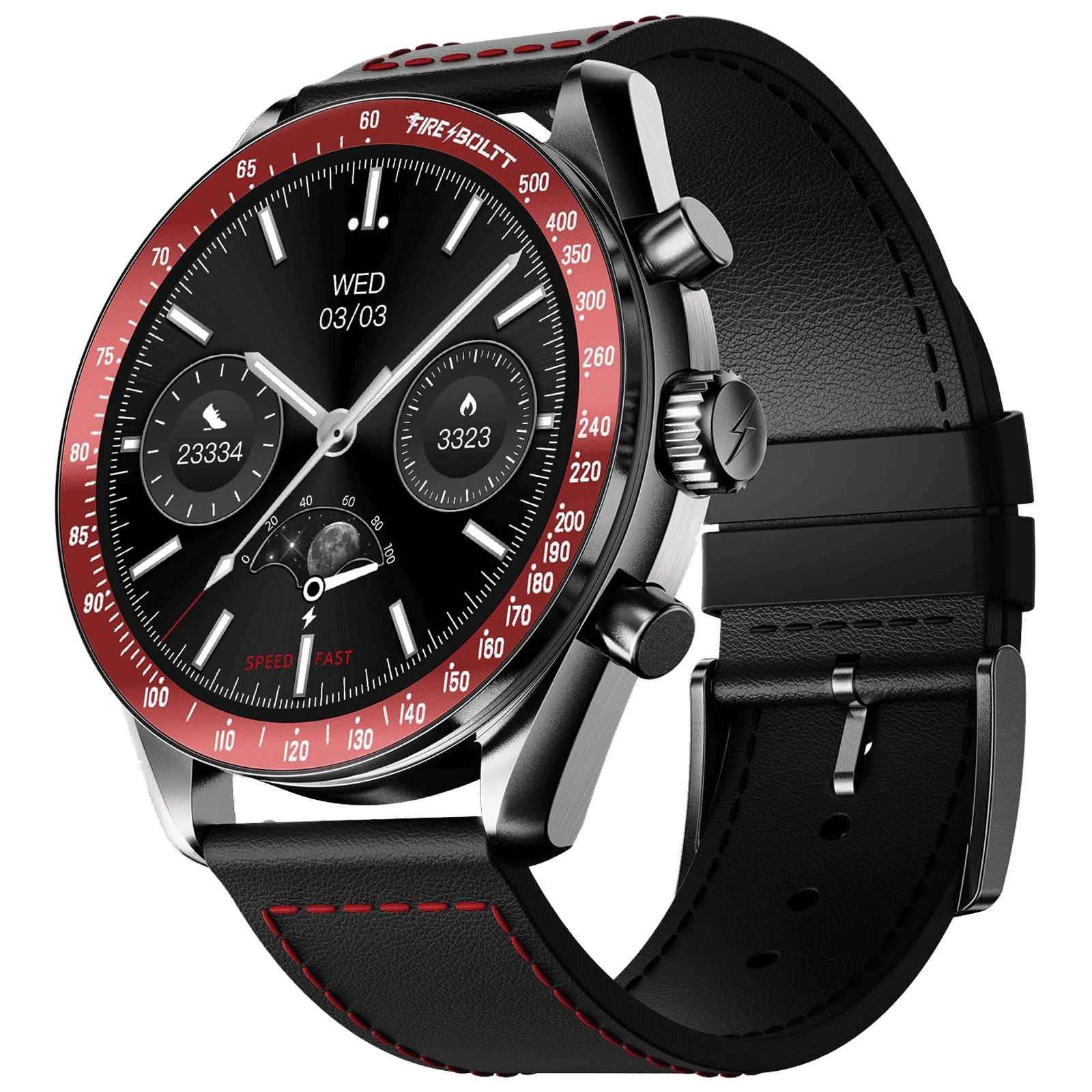 FIRE-BOLTT Moonwatch Smartwatch with Bluetooth Calling (36.3mm AMOLED Display, IP67 Water Resistant, Red & Black Strap)_1