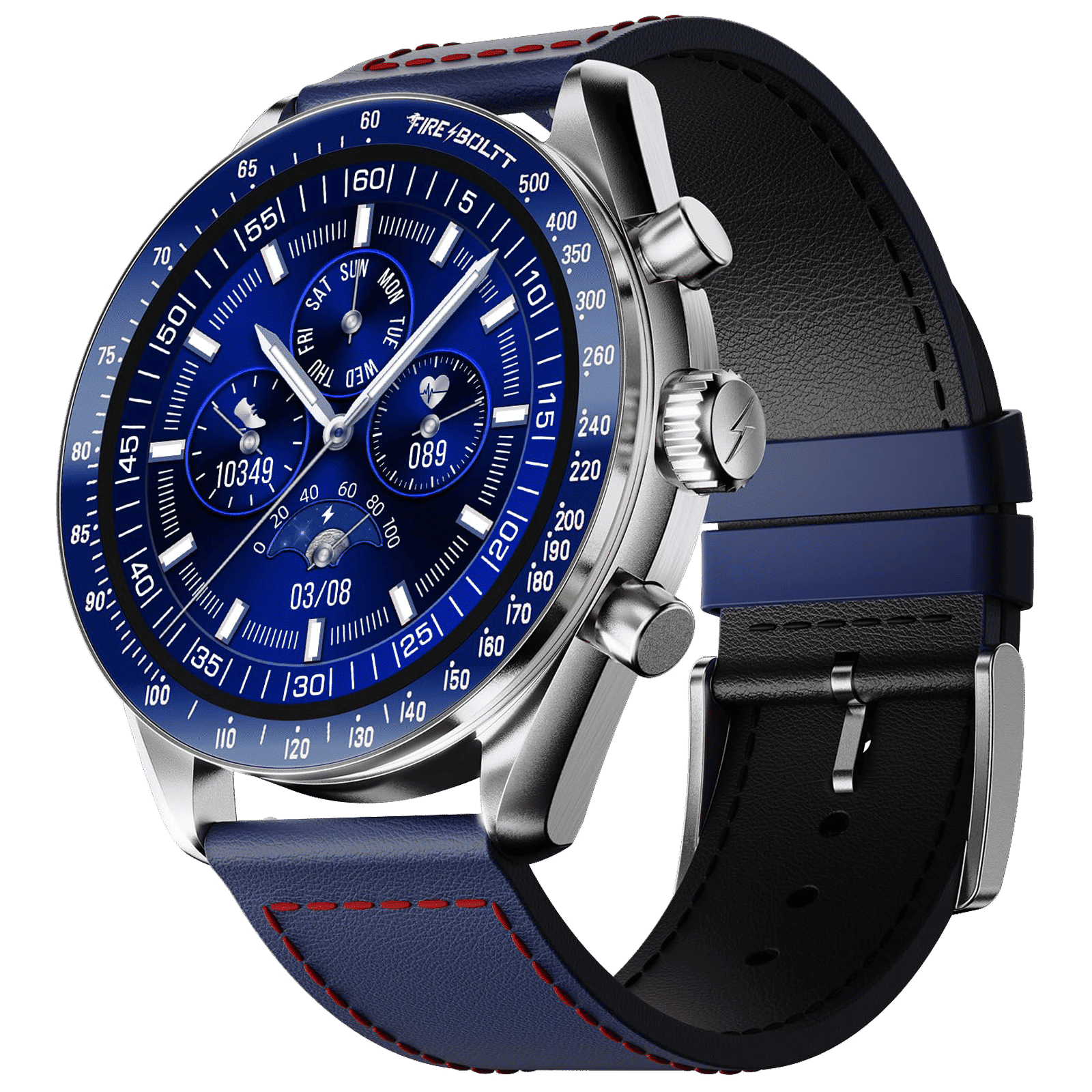 FIRE-BOLTT Moonwatch Smartwatch with Bluetooth Calling (36.3mm AMOLED Display, IP67 Water Resistant, Blue Strap)_1