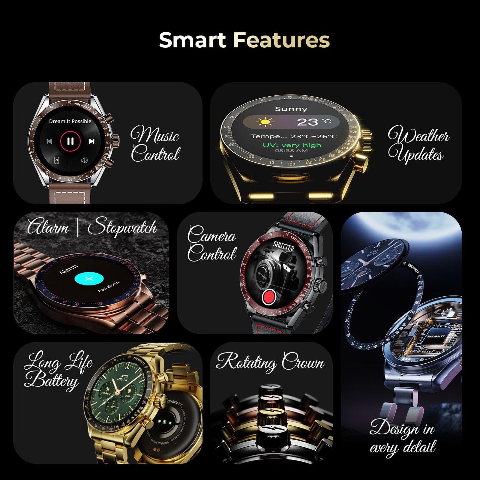 FIRE-BOLTT Moonwatch Smartwatch with Bluetooth Calling (36.3mm AMOLED Display, IP67 Water Resistant, Brown Strap)_6
