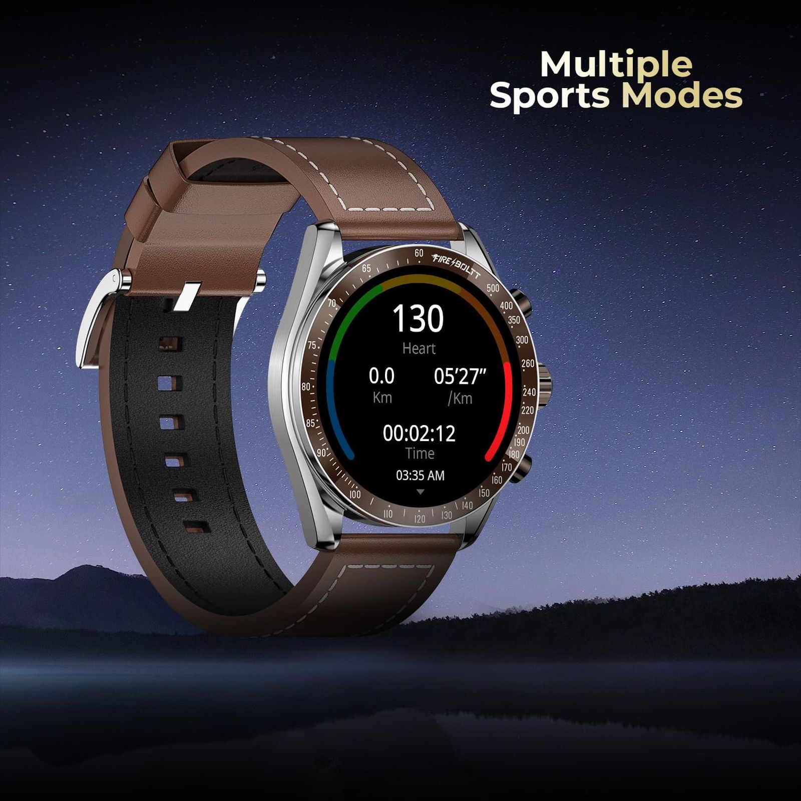 FIRE-BOLTT Moonwatch Smartwatch with Bluetooth Calling (36.3mm AMOLED Display, IP67 Water Resistant, Brown Strap)_3