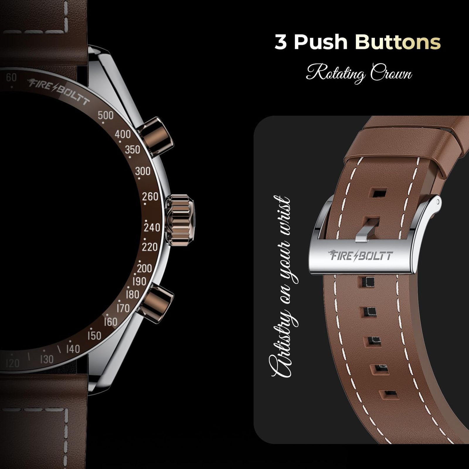 FIRE-BOLTT Moonwatch Smartwatch with Bluetooth Calling (36.3mm AMOLED Display, IP67 Water Resistant, Brown Strap)_5