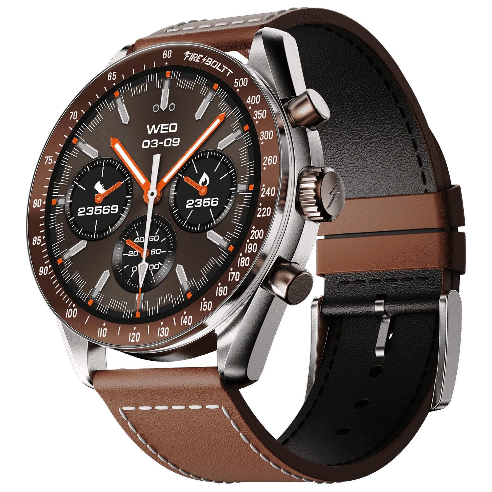 FIRE-BOLTT Moonwatch Smartwatch with Bluetooth Calling (36.3mm AMOLED Display, IP67 Water Resistant, Brown Strap)_1