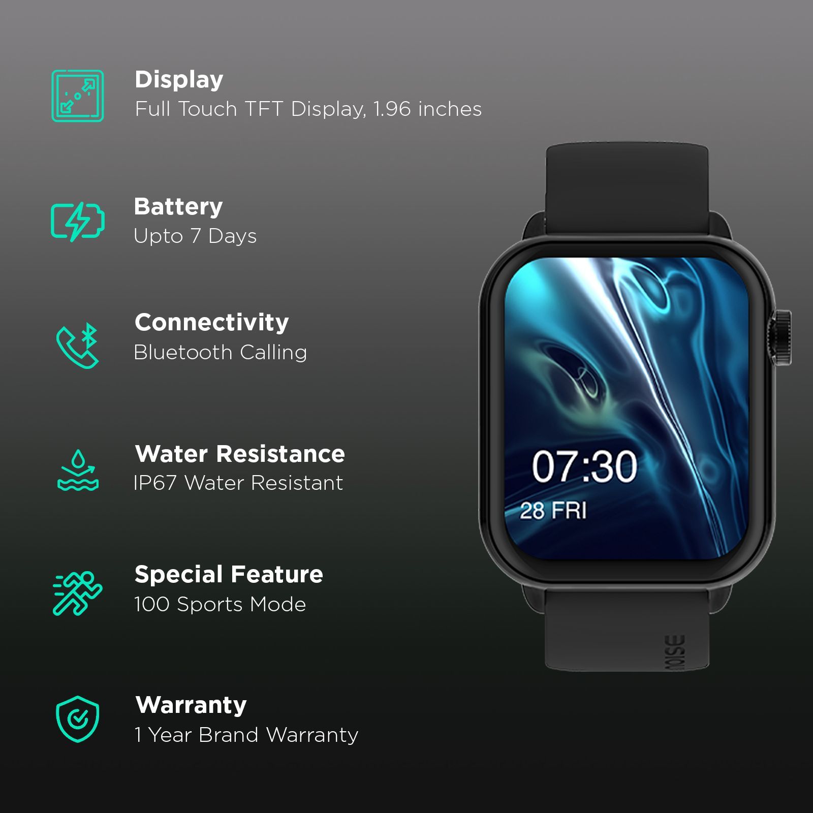 noise ColorFit Mighty Smartwatch with Bluetooth Calling (49.7mm TFT Display, IP67 Water Resistant, Jet Black Strap)_2