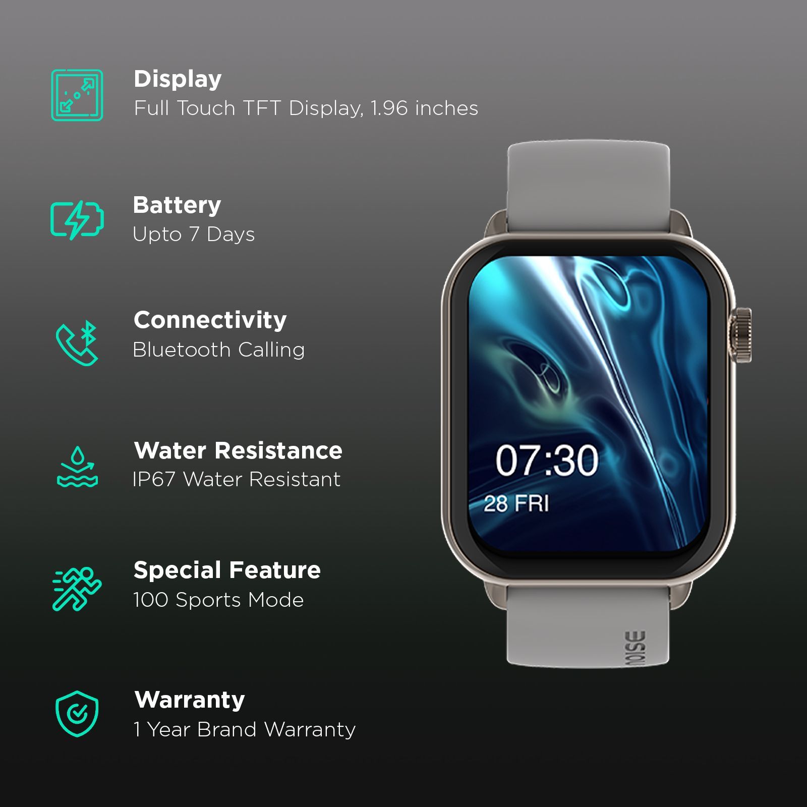 noise ColorFit Mighty Smartwatch with Bluetooth Calling (49.7mm TFT Display, IP67 Water Resistant, Silver Grey Strap) noise ColorFit Mighty Smartwatch with Bluetooth Calling (49.7mm TFT Display, IP67 Water Resistant, Silver Grey Strap)_2