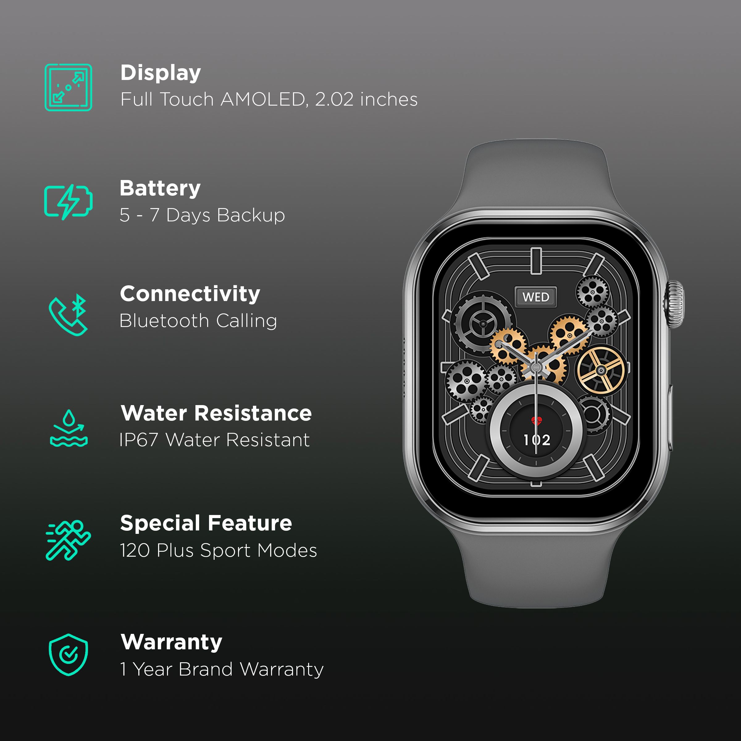 FIRE-BOLTT Brillia Smartwatch with Bluetooth Calling (51.30mm AMOLED Display, IP67 Water Resistant, Dark Grey Strap) FIRE-BOLTT Brillia Smartwatch with Bluetooth Calling (51.30mm AMOLED Display, IP67 Water Resistant, Dark Grey Strap)_2