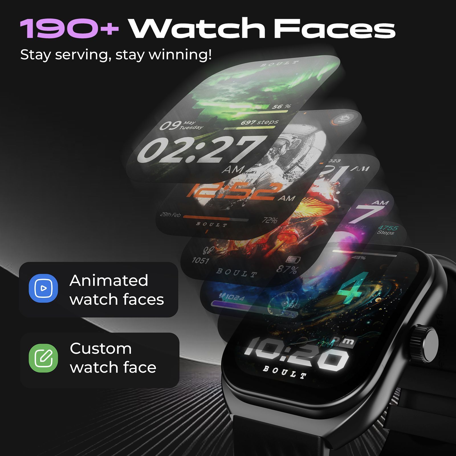 GOBOULT Kliff Smartwatch with Bluetooth Calling (51.05mm HD Display, IP68 Water Resistant, Raven Black Strap)_9