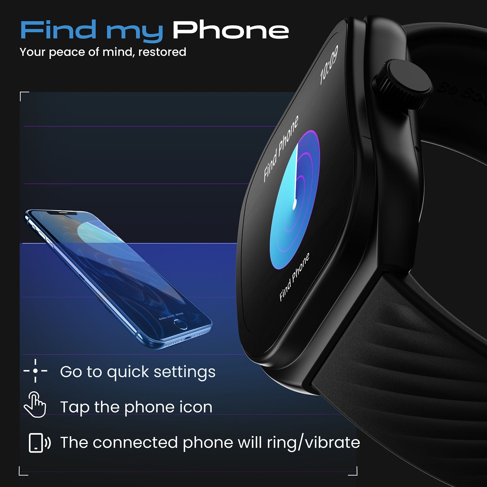 GOBOULT Kliff Smartwatch with Bluetooth Calling (51.05mm HD Display, IP68 Water Resistant, Raven Black Strap)_11